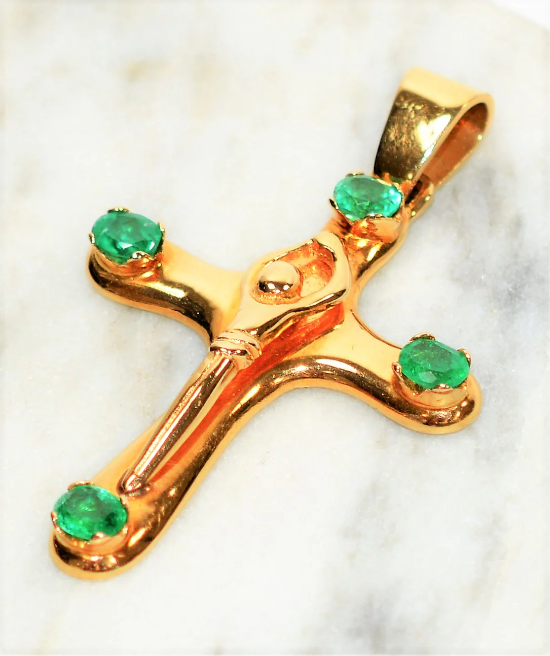 Natural Colombian Emerald 18K Solid Yellow Gold 2.20tcw Cross Crucifix Rosary Religious Pendant Heavy Men's Unisex Women's Estate Jewellery - Image 7