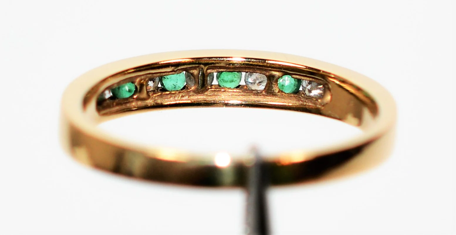 Natural Colombian Emerald & Diamond Band 10K Solid Gold .27tcw Emerald Ring Gemstone Ring Birthstone Ring Wedding Band Vintage Ring Bridal - Image 7