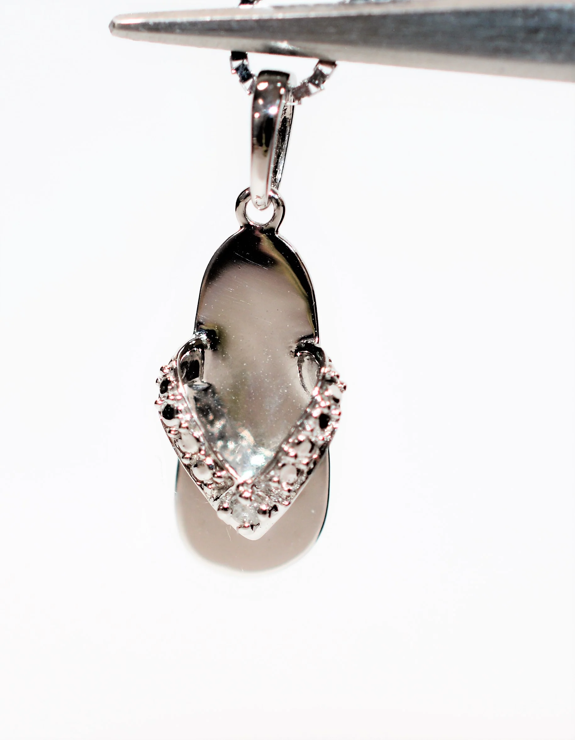 Natural Diamond Necklace 10K Solid White Gold .01ct Sandal Necklace FlipFlop Pendant Beach Necklace Nautical Necklace Estate Womens Necklace - Image 3