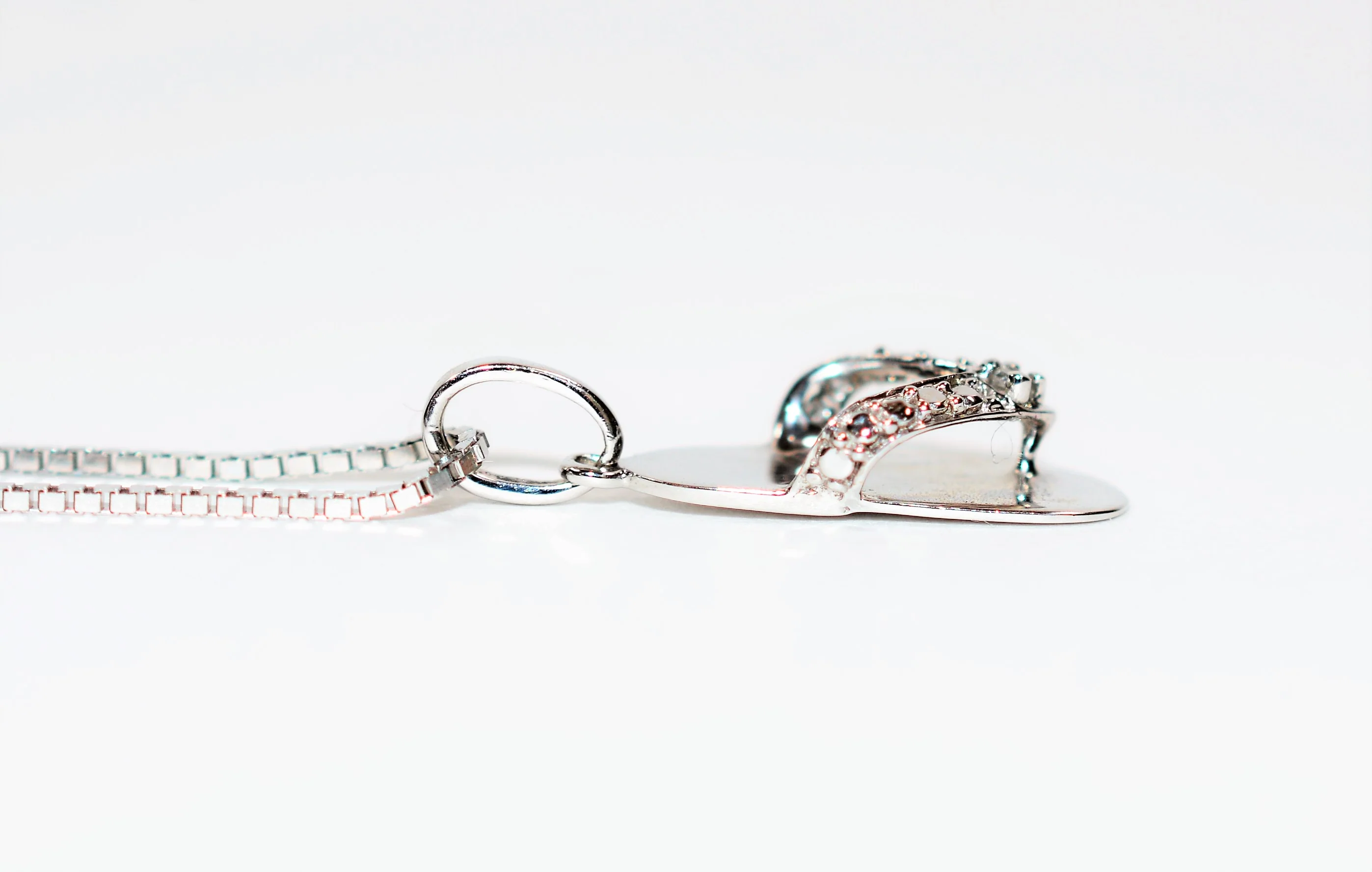 Natural Diamond Necklace 10K Solid White Gold .01ct Sandal Necklace FlipFlop Pendant Beach Necklace Nautical Necklace Estate Womens Necklace - Image 5