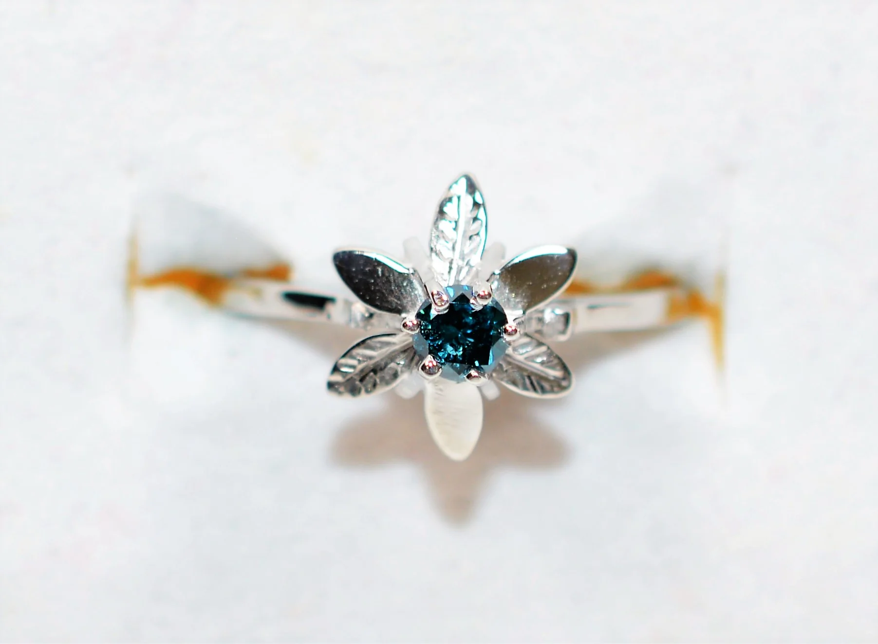 GIA Certified Natural Fancy Blue Diamond Ring 14K Solid White Gold .22ct Flower Ring Solitaire Ring Estate Jewelry Vintage Ring Women's Ring - Image 6