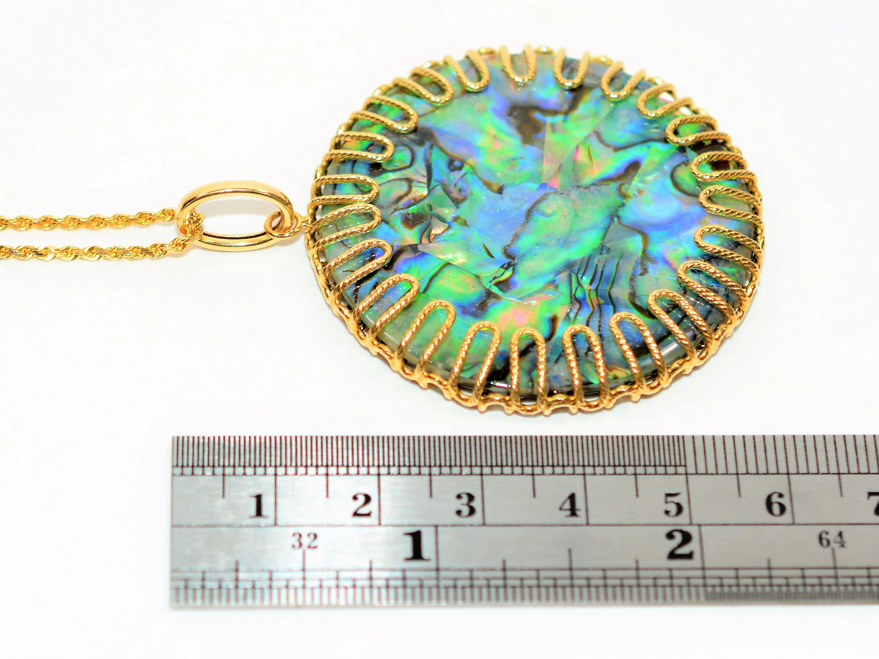 Natural Abalone Necklace 14K Solid Gold 48mm Pendant Necklace Reversible Pendant Gemstone Necklace Statement Necklace Abalone Shell Estate - Image 10