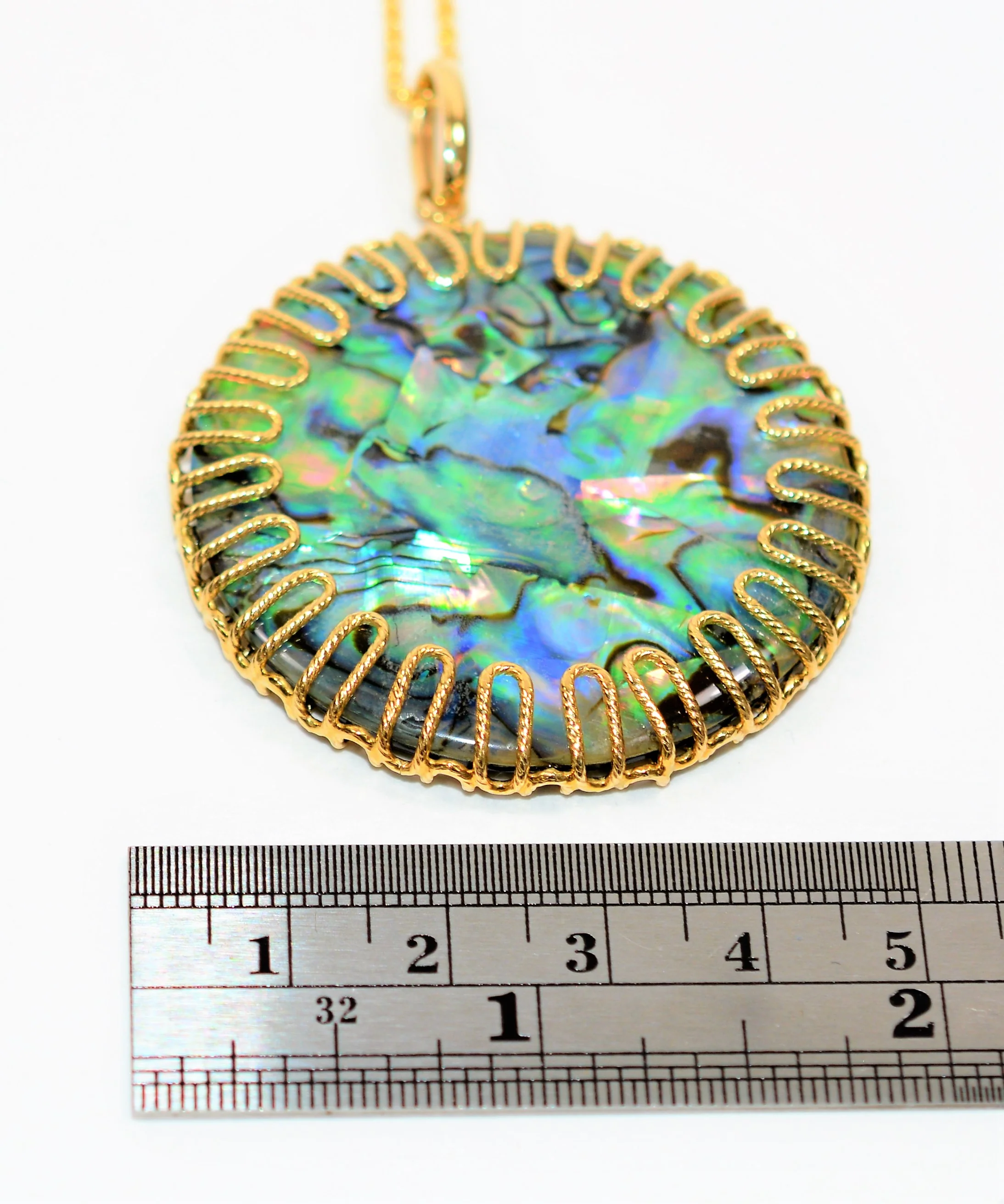 Natural Abalone Necklace 14K Solid Gold 48mm Pendant Necklace Reversible Pendant Gemstone Necklace Statement Necklace Abalone Shell Estate - Image 9