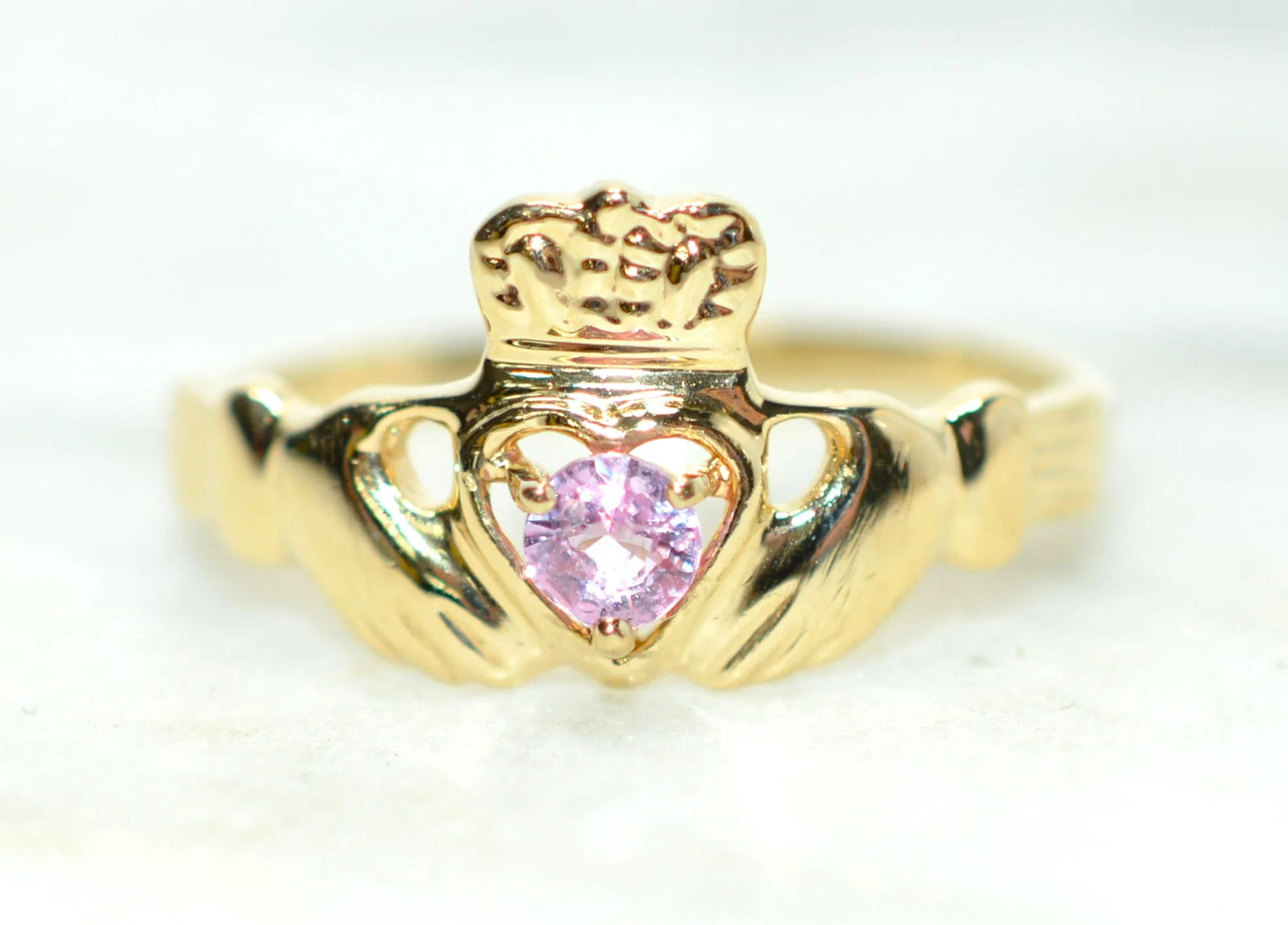 Irish Claddagh Ring Natural Padparadscha Sapphire Ring 10K Solid Gold .21ct Gemstone Ring Heart Ring Engagement Ring Promise Ring Jewellery - Image 8