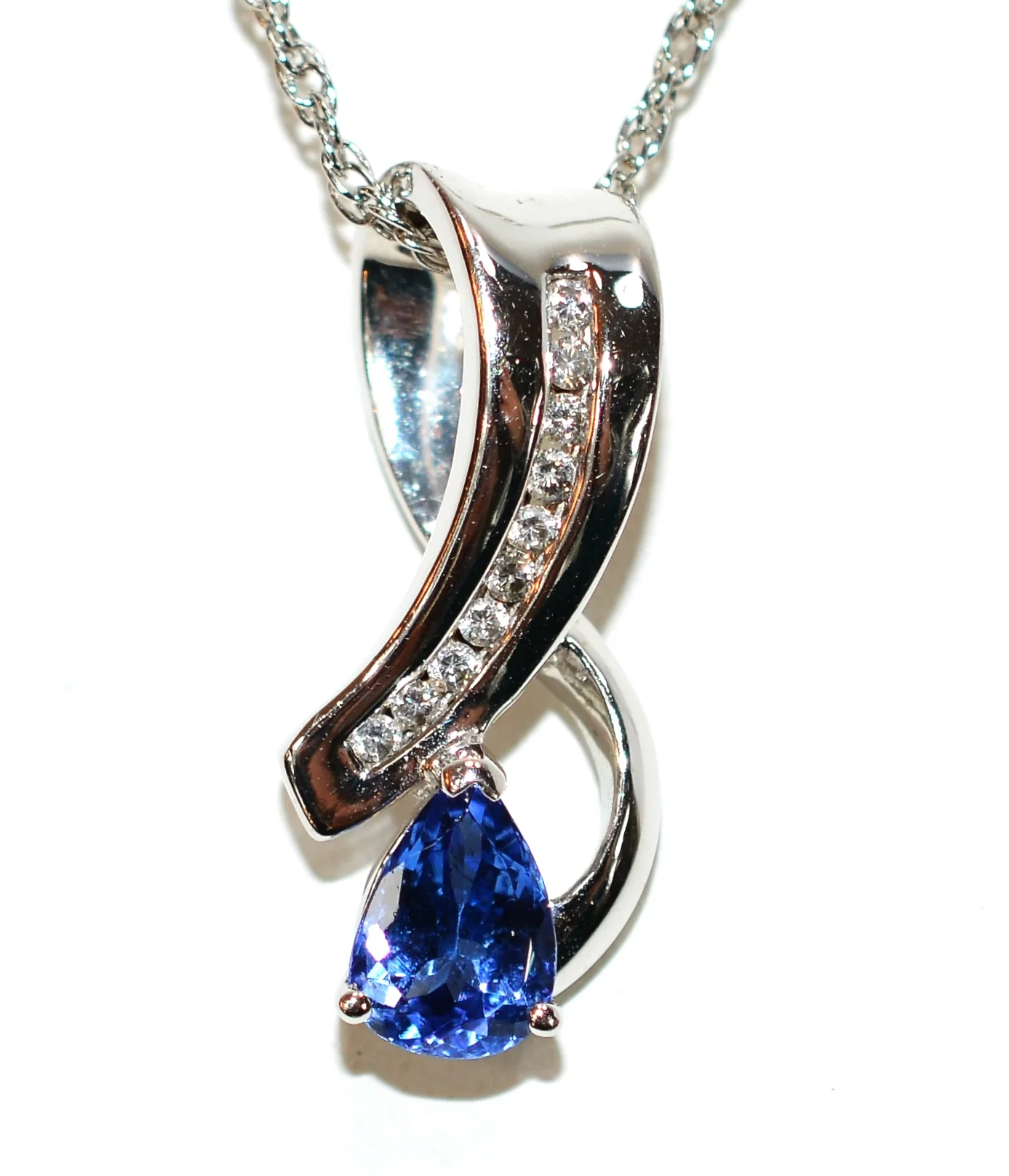 LeVian Natural D'Block Tanzanite & Diamond Necklace 14K Solid White Gold 1.61tcw Pendant Necklace Cocktail Statement Necklace Designer Bride - Image 3