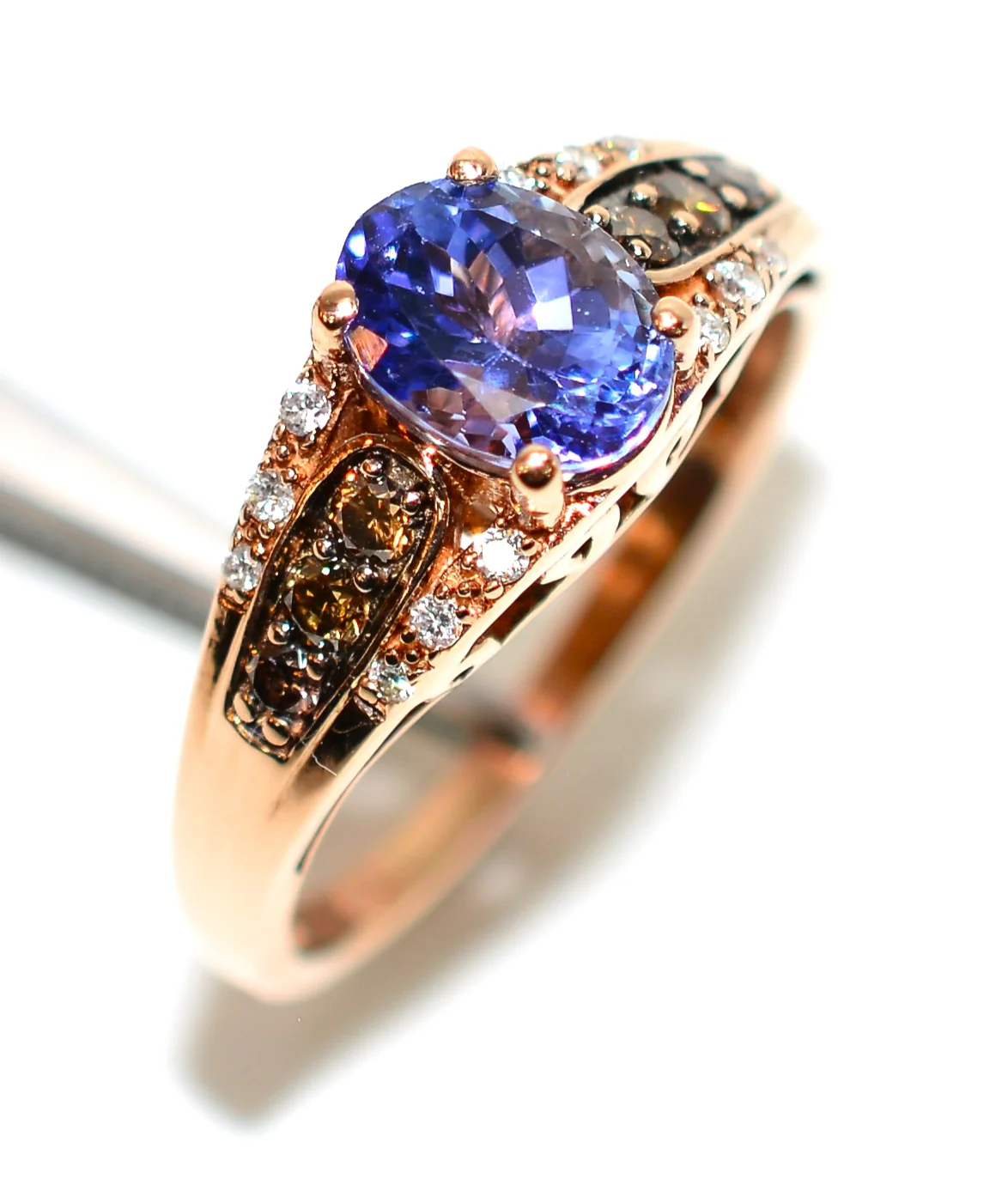 LeVian Natural D'Block Tanzanite & Chocolate Diamond Ring 14K Solid Rose Gold 2.12tcw Tanzanite Ring Limited Edition LeVian Ring Statement Ring - Image 4