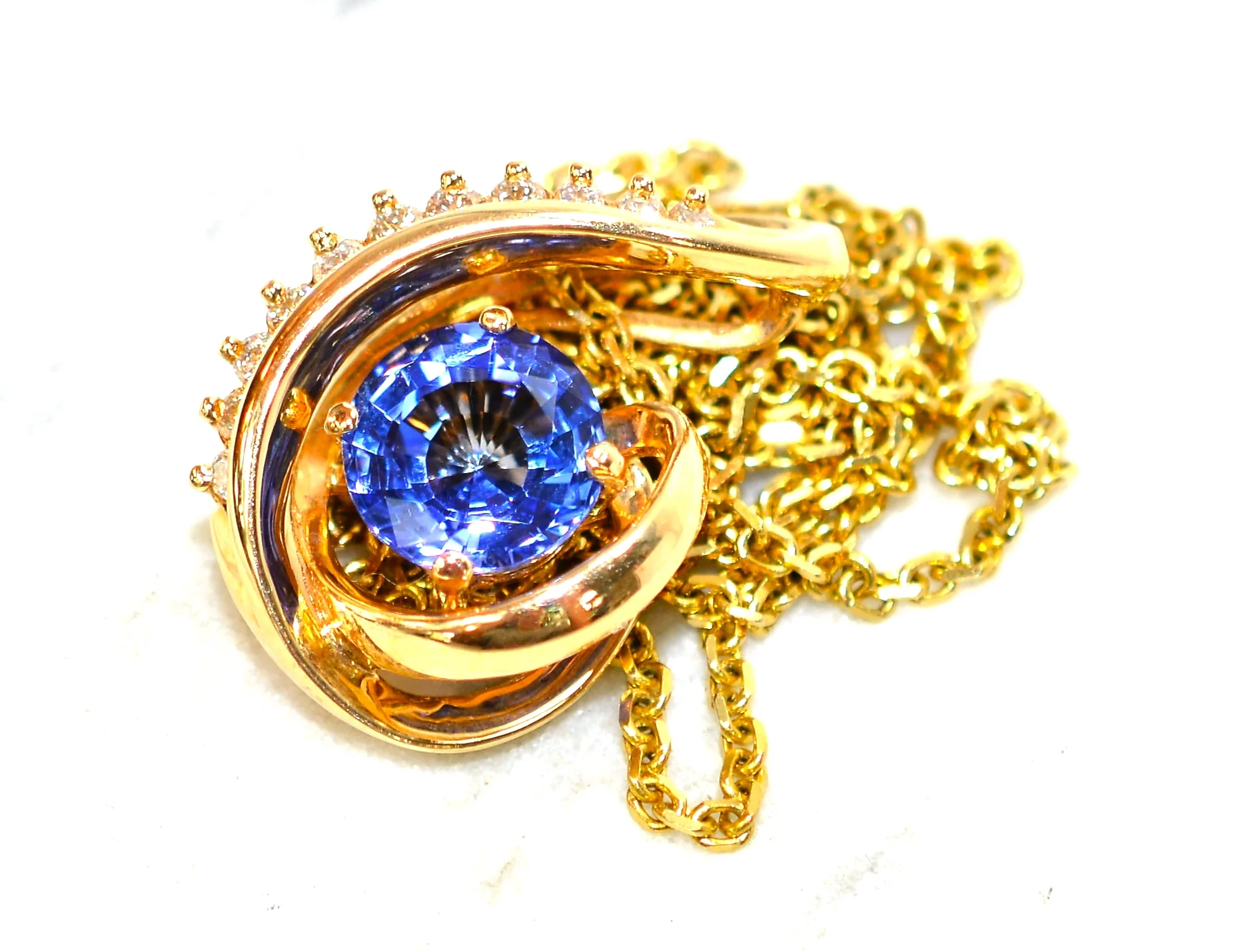 Natural D'Block Tanzanite & Diamond Necklace 14K Solid Gold 2.80tcw Tanzanite Necklace Designer Pendant Cocktail Necklace Statement Jewelry - Image 8