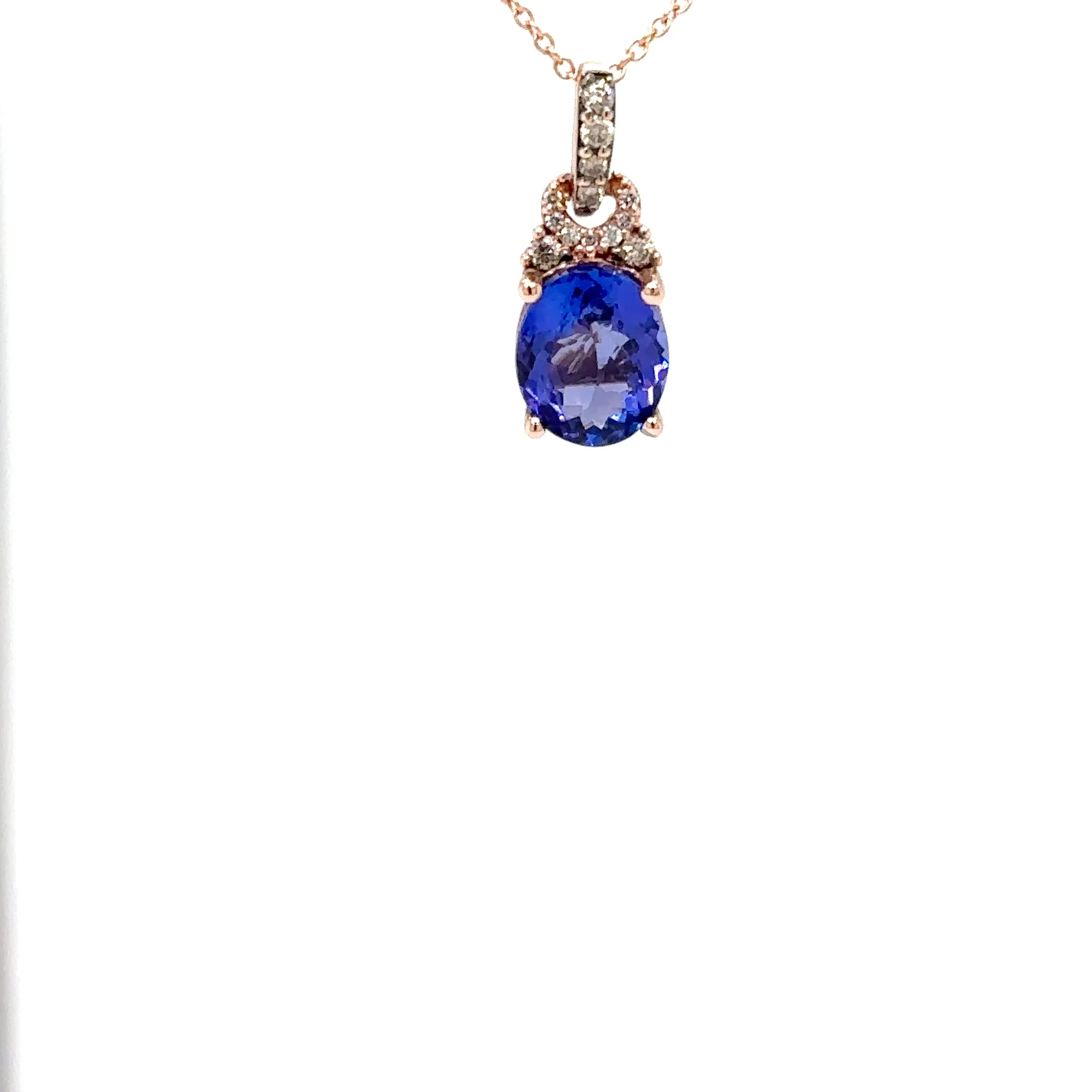 LeVian Natural D'Block Tanzanite & Diamond Necklace 14K Rose Gold Chain Necklace 2.73tcw Designer Pendant Necklace - Image 8