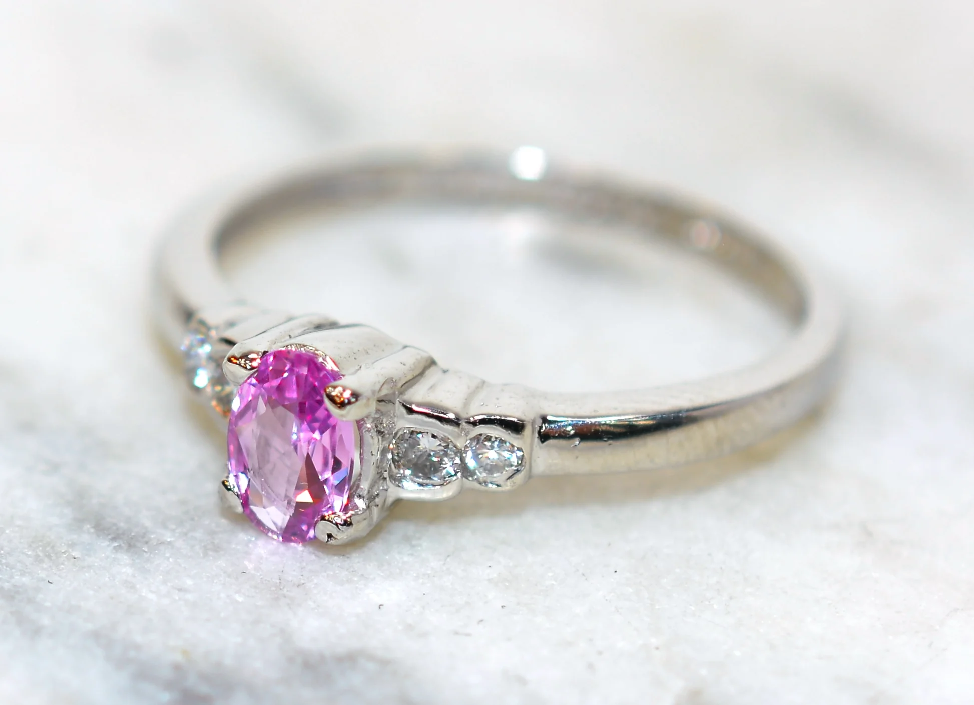 LeVian Natural Padparadscha Sapphire & Diamond Ring Solid Platinum .49tcw Ceylon Ring Sapphire Ring Designer Ring Engagement Ring Pink Ring - Image 8