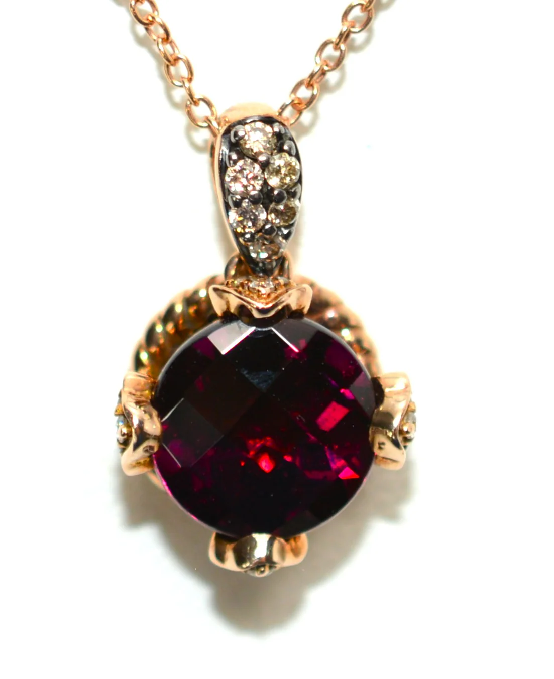 LeVian Natural Rhodolite Garnet Necklace 14K Rose Gold 2.17tcw Raspberry Garnet Designer Pendant Estate Jewelry Le Vian Necklace - Image 3