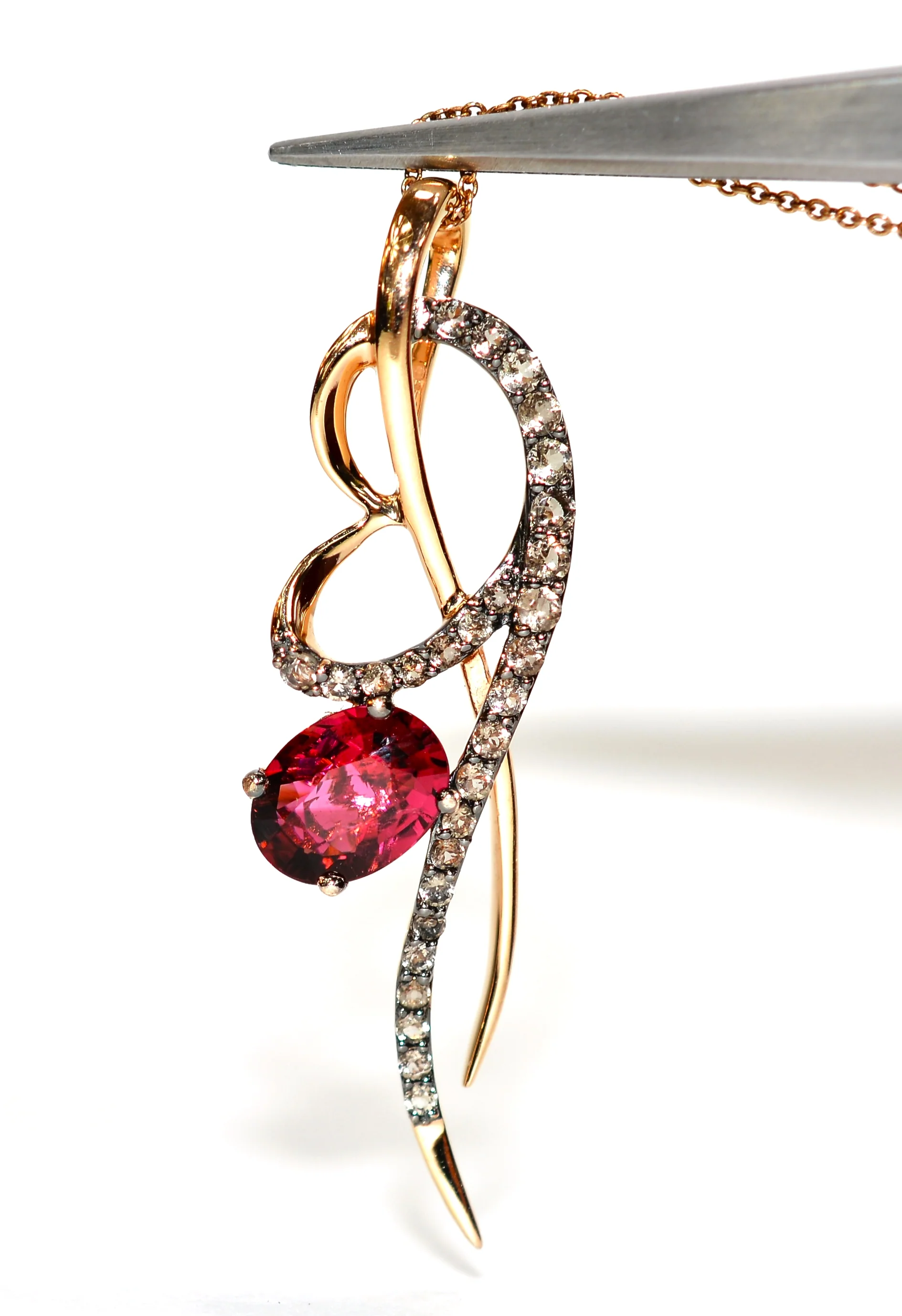 LeVian Natural Rubellite & Diamond Necklace 14K Solid Rose Gold 2.40tcw Rubellite Necklace Designer Necklace Cocktail Statement Necklace Red - Image 3
