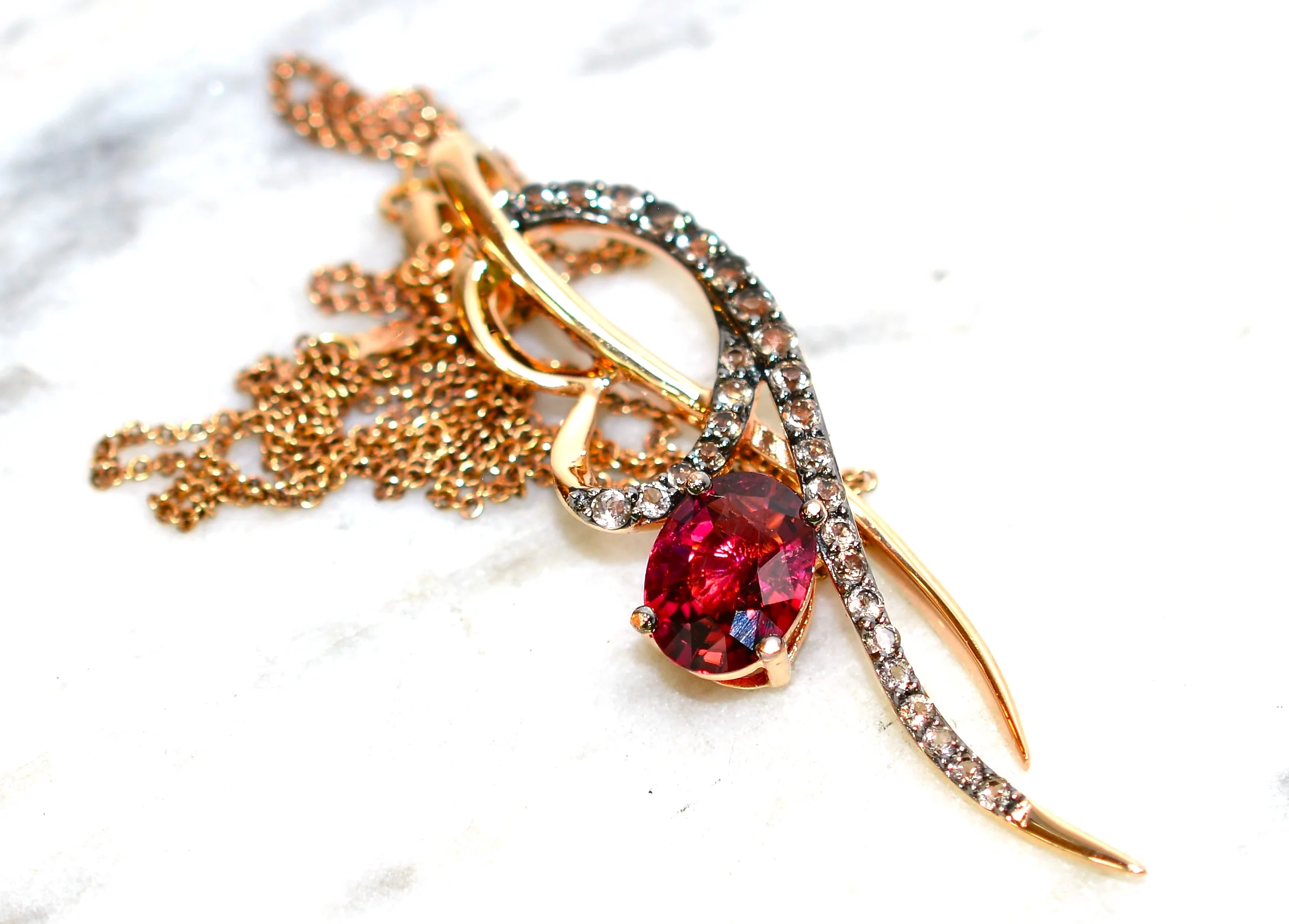 LeVian Natural Rubellite & Diamond Necklace 14K Solid Rose Gold 2.40tcw Rubellite Necklace Designer Necklace Cocktail Statement Necklace Red - Image 9