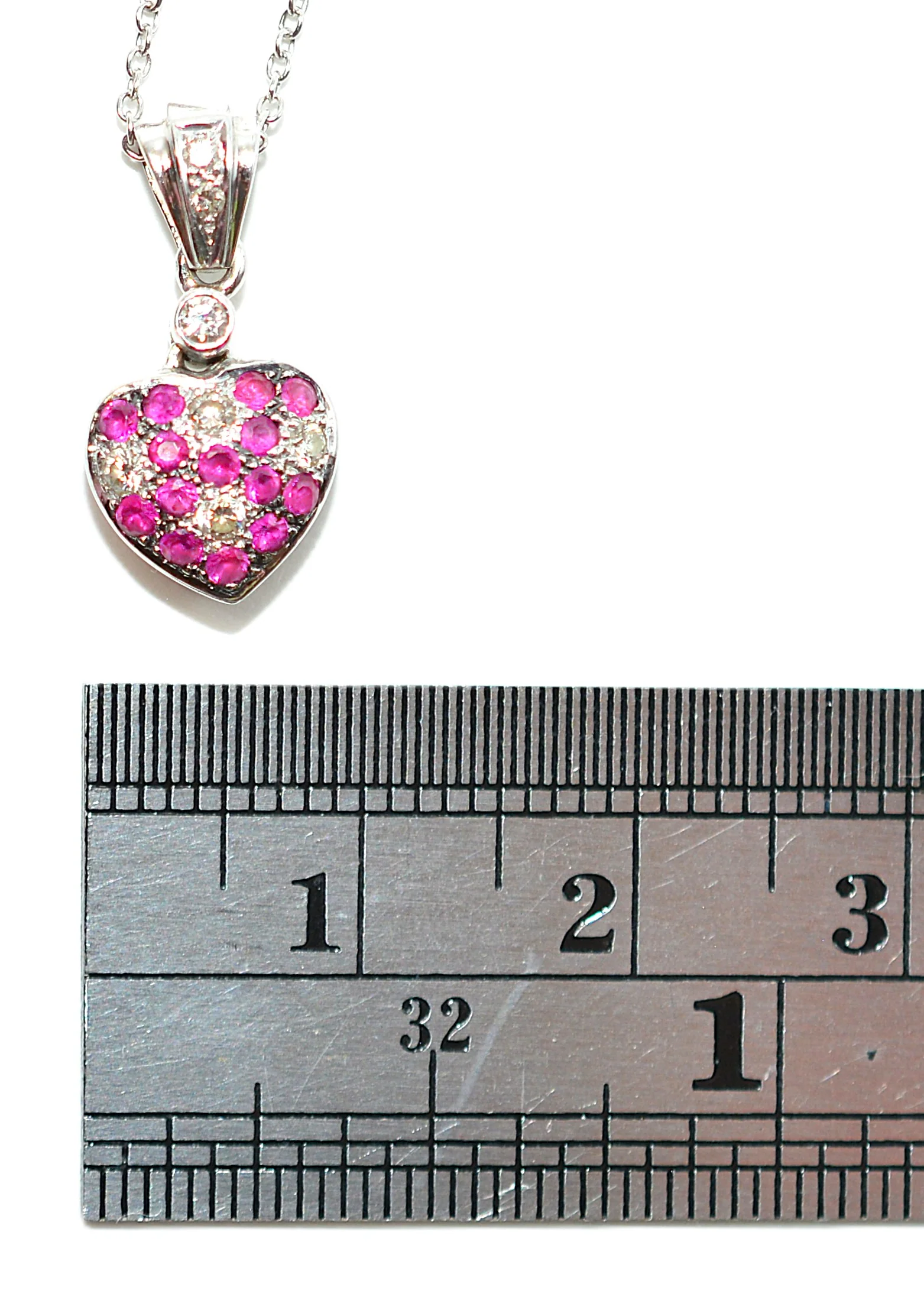 LeVian Natural Ruby & Diamond Necklace 14K White Gold .21tcw Heart Pendant Necklace July Birthstone Valentines Romance Love Estate Jewelry - Image 13