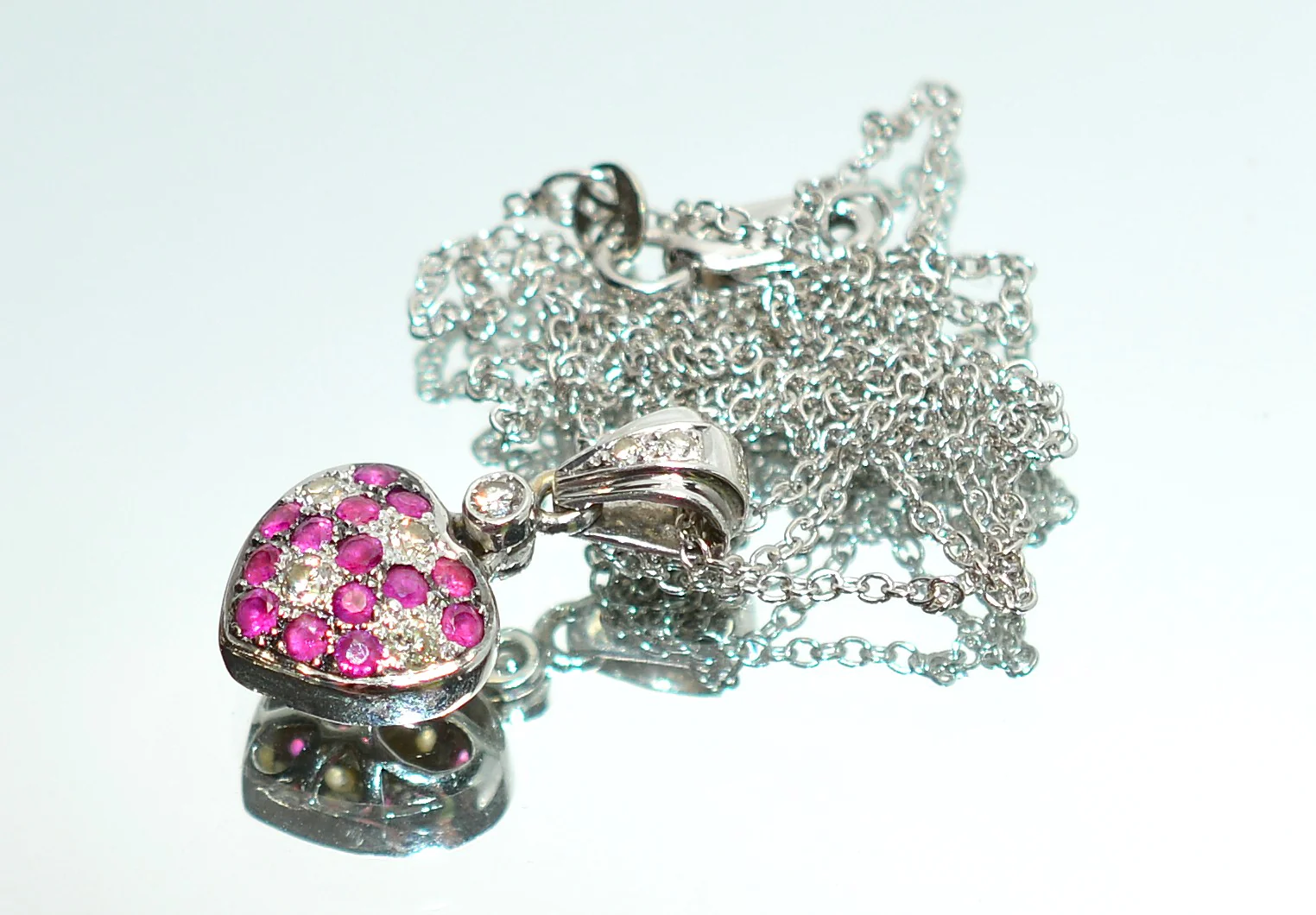 LeVian Natural Ruby & Diamond Necklace 14K White Gold .21tcw Heart Pendant Necklace July Birthstone Valentines Romance Love Estate Jewelry - Image 16