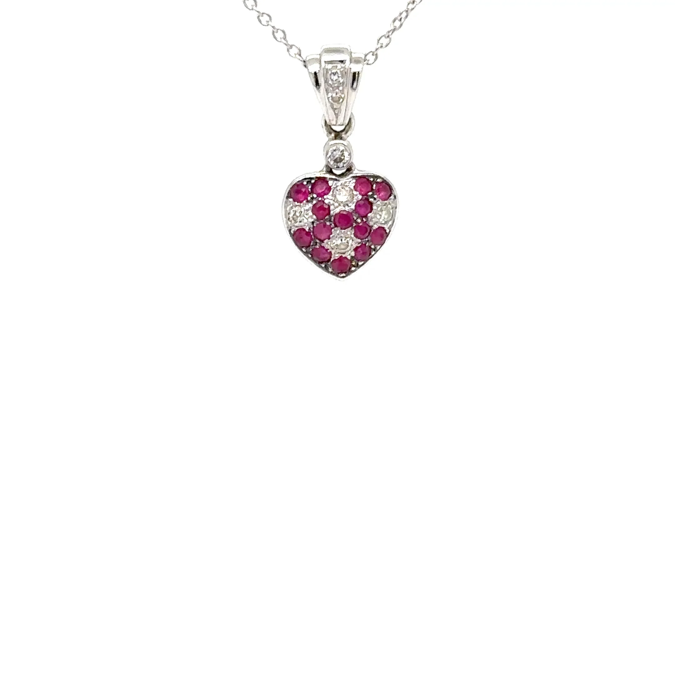 LeVian Natural Ruby & Diamond Necklace 14K White Gold .21tcw Heart Pendant Necklace July Birthstone Valentines Romance Love Estate Jewelry - Image 9