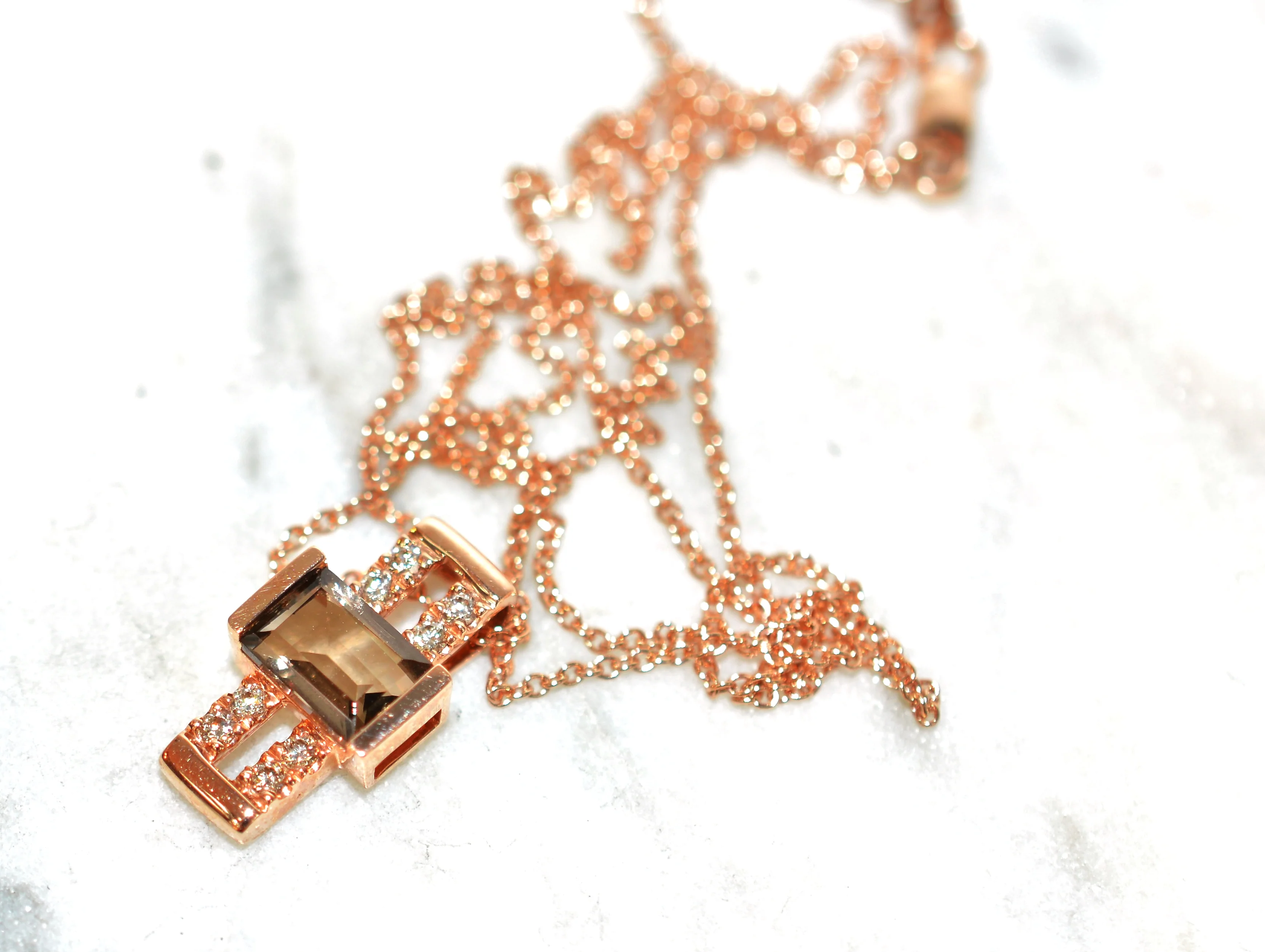 LeVian Natural Smoky Quartz & Diamond Pendant Necklace 14K Solid Rose Gold 1.02tcw Gemstone Necklace Designer Necklace Quartz Necklace - Image 12