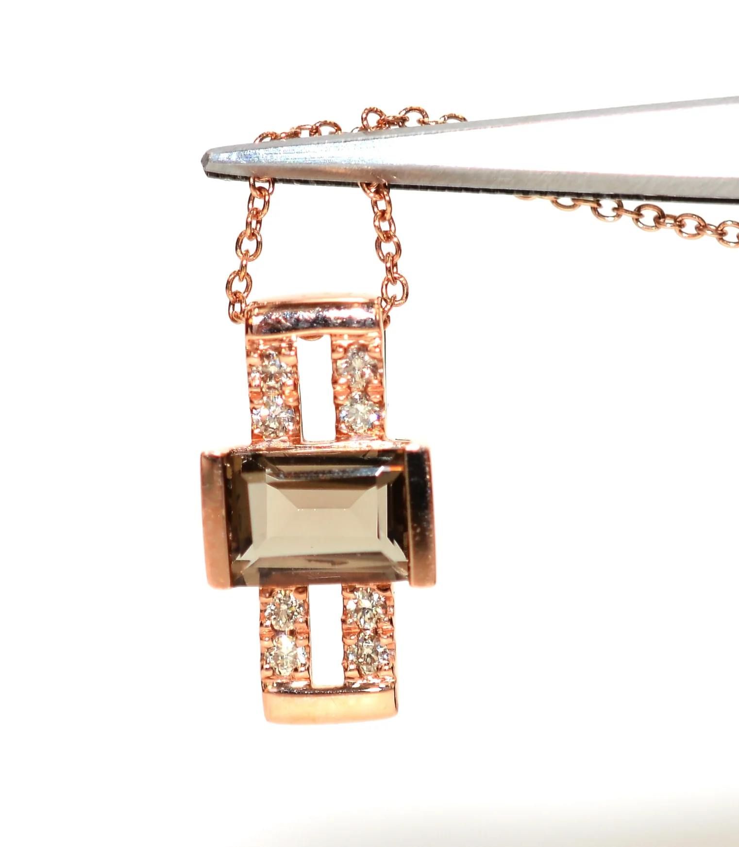 LeVian Natural Smoky Quartz & Diamond Pendant Necklace 14K Solid Rose Gold 1.02tcw Gemstone Necklace Designer Necklace Quartz Necklace - Image 3