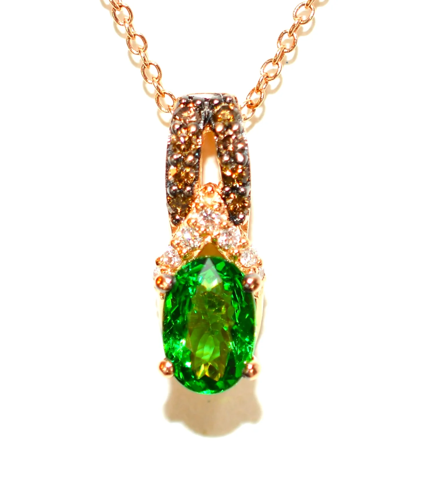 LeVian Natural Tsavorite Garnet & Chocolate Diamond Necklace 14K Solid Rose Gold 1.04tcw Pendant Necklace Designer Necklace Green Necklace - Image 3