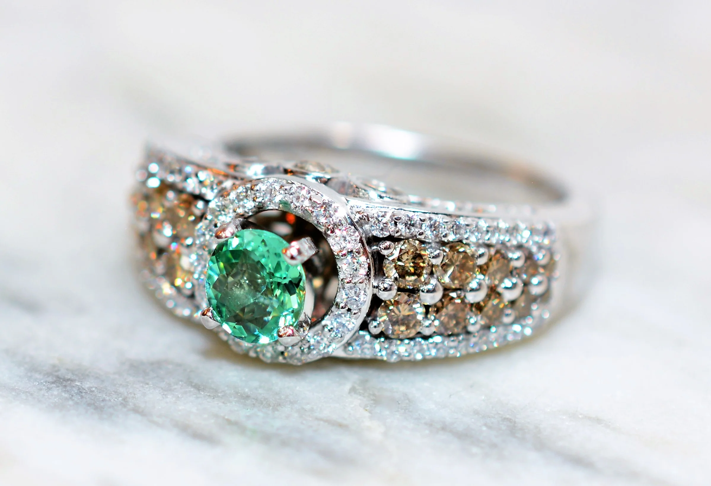LeVian Natural Paraiba Tourmaline & Fancy Diamond Ring 14K Solid White Gold 1.16tcw Designer Jewelry Fine Estate Cluster Women's Jewellery - Image 8