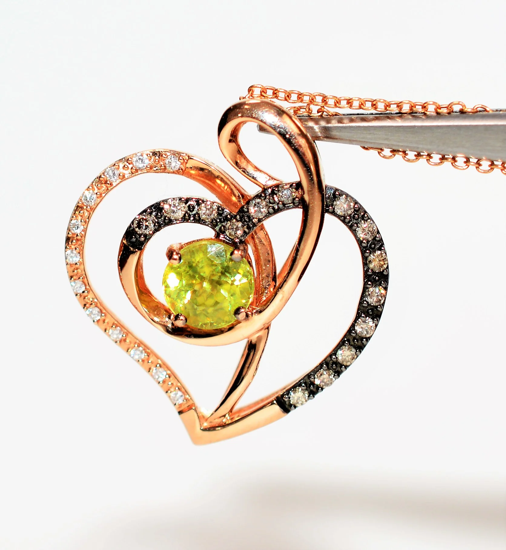 LeVian Natural Sphene & Diamond Necklace 14K Solid Rose Gold .96tcw Heart Necklace Limited Edition Necklace LeVian Bridal Titanite Necklace - Image 5