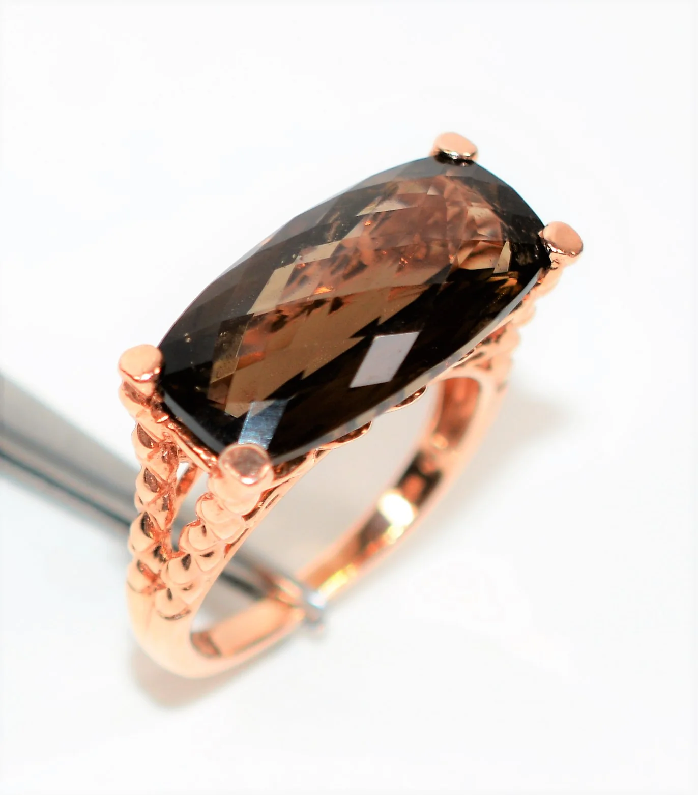 Natural Smoky Quartz Ring 10K Solid Rose Gold 8.53ct Solitaire Ring Cocktail Ring Statement Ring Smoky Topaz Ring Ladies Ring Women's Ring - Image 4