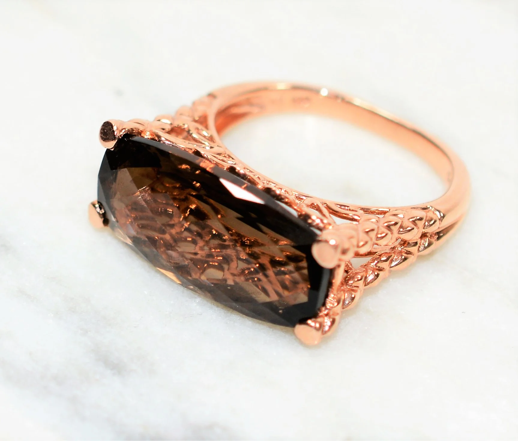 Natural Smoky Quartz Ring 10K Solid Rose Gold 8.53ct Solitaire Ring Cocktail Ring Statement Ring Smoky Topaz Ring Ladies Ring Women's Ring - Image 8