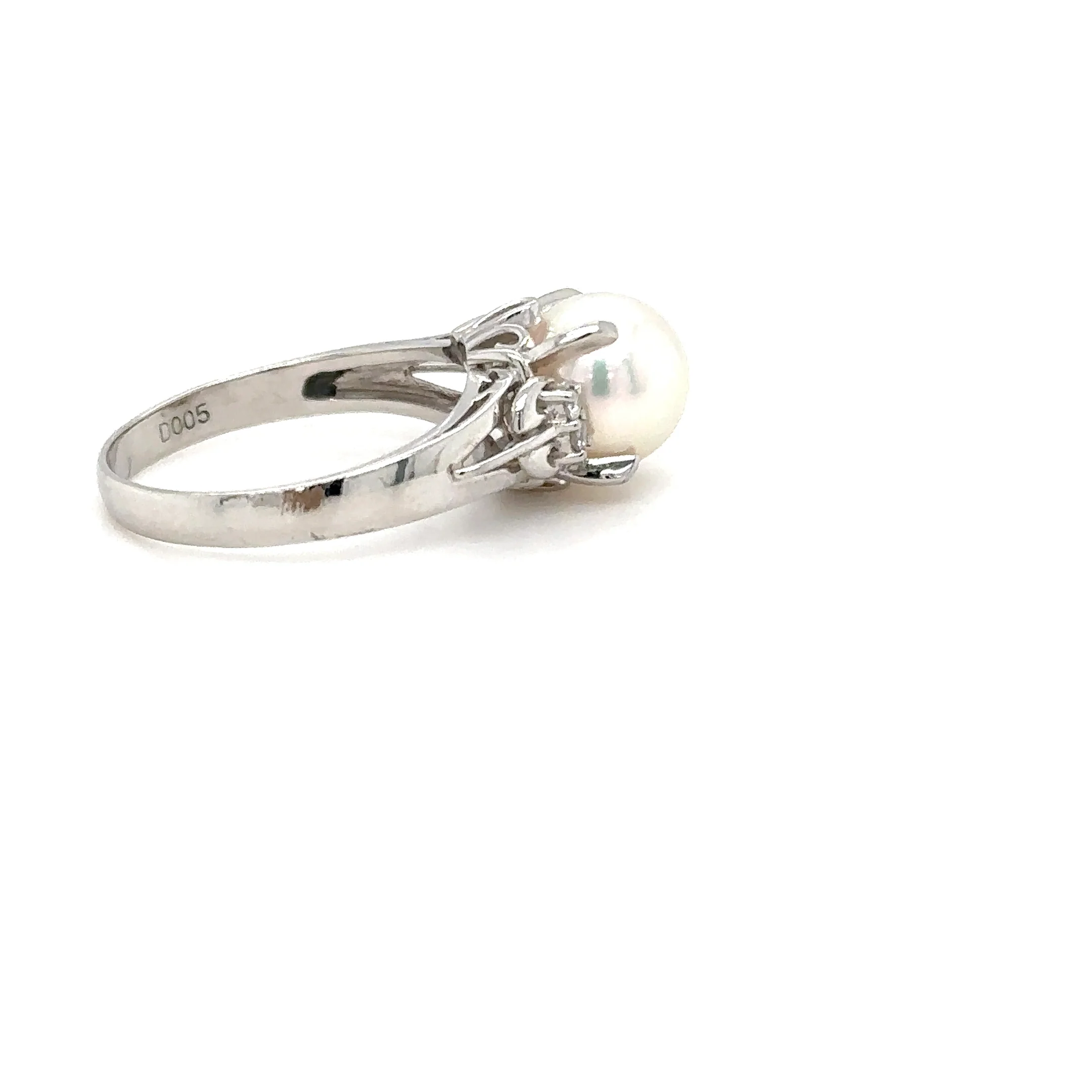 Natural Akoya Pearl & Diamond Ring PT900 Platinum .04tcw Gemstone Ring Birthstone Ring Statement Ring Estate Jewelry - Image 10
