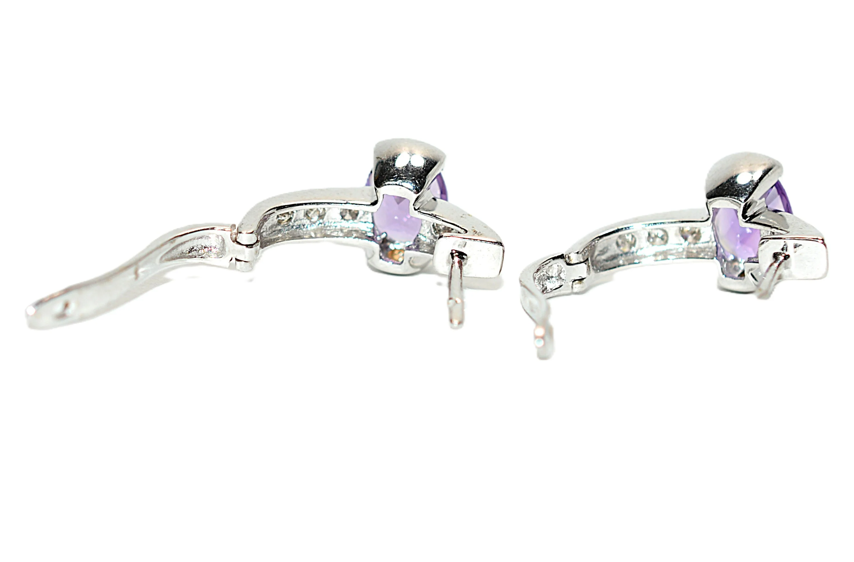 Natural Amethyst & Diamond Earrings 18K Solid White Gold 2.08tcw Hoop Earrings Cocktail Earrings Statement Earrings Womens Earrings Huggies - Image 6