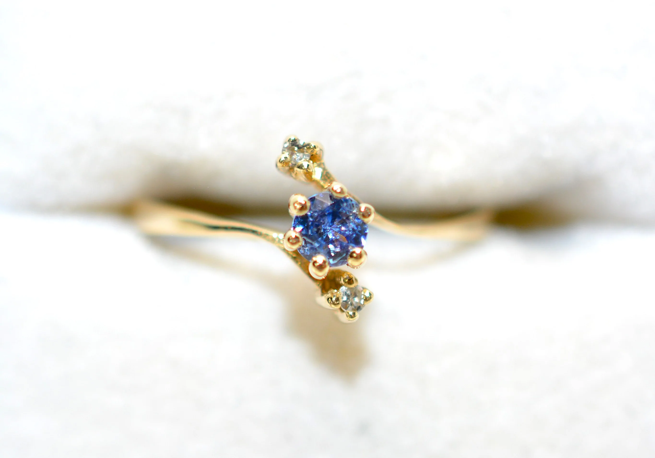 Natural Benitoite & Diamond Ring 14K Solid Gold .19tcw Rare Gemstone Ring Statement Ring Promise Ring Women's Ring Blue Birthstone Estate - Image 5