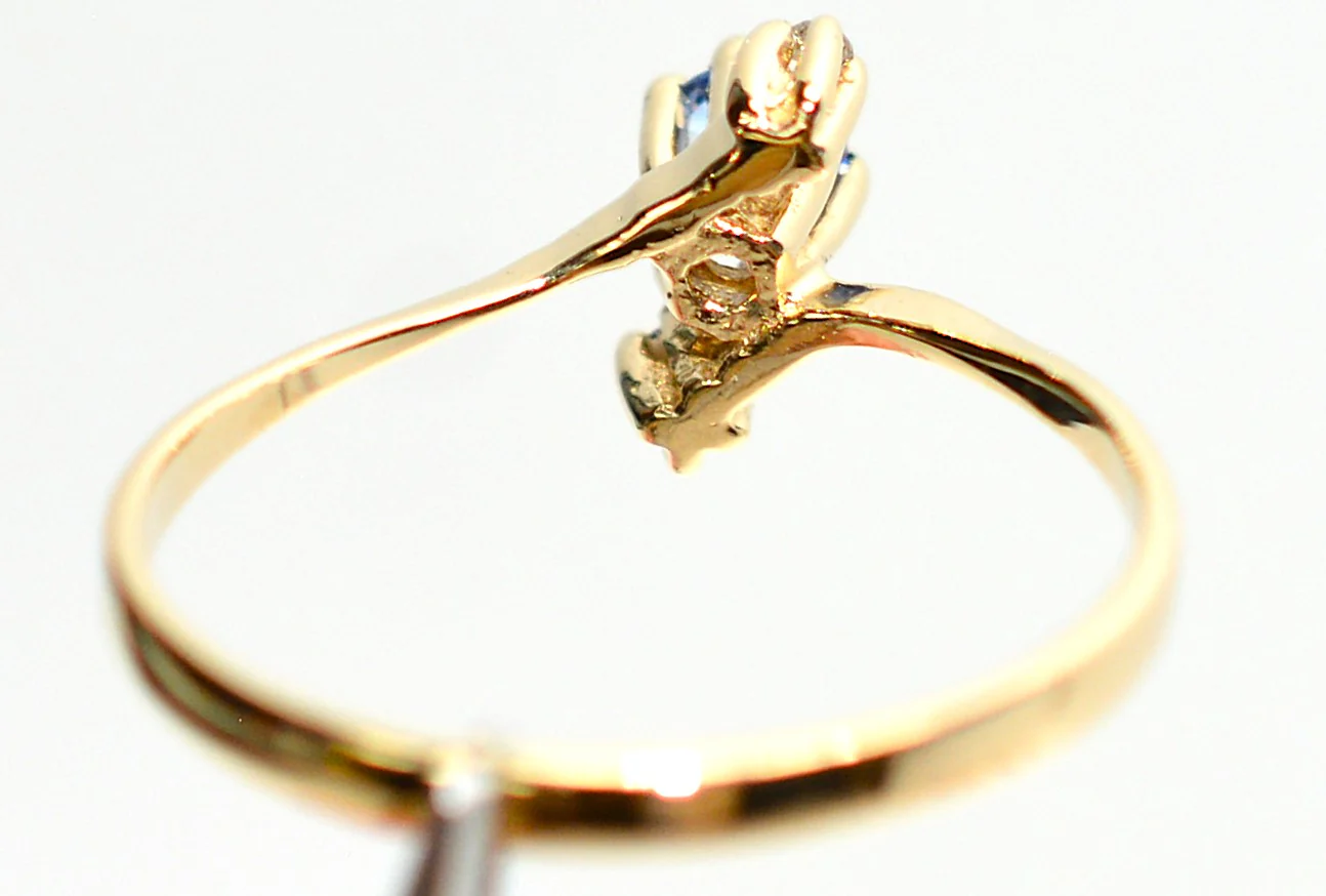 Natural Benitoite & Diamond Ring 14K Solid Gold .19tcw Rare Gemstone Ring Statement Ring Promise Ring Women's Ring Blue Birthstone Estate - Image 7