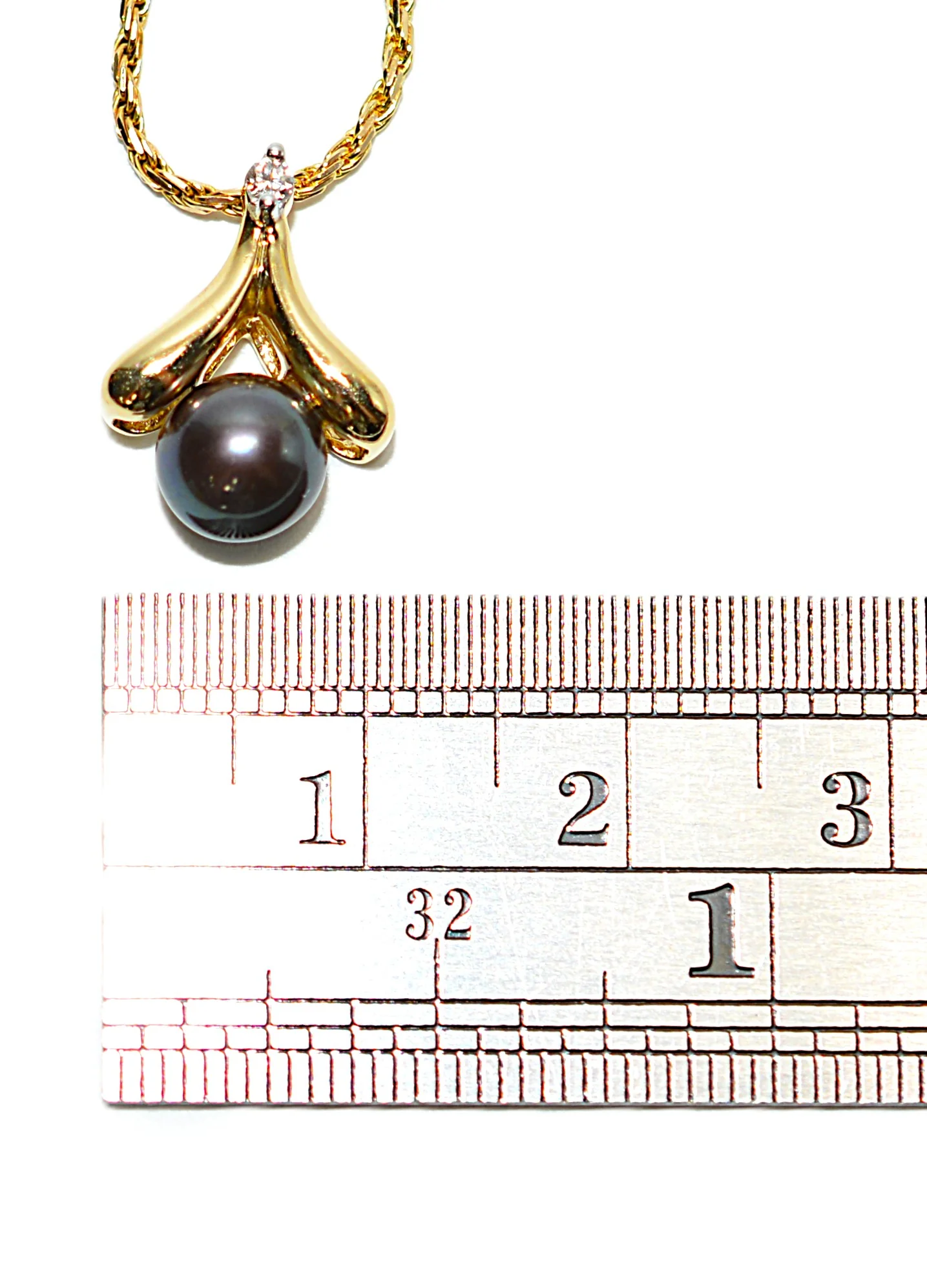 Natural Black Tahitian Pearl & Diamond Necklace 14K Gold .02tcw Black Pearl Pendant Estate Necklace Vintage Necklace October Birthstone Gem - Image 9