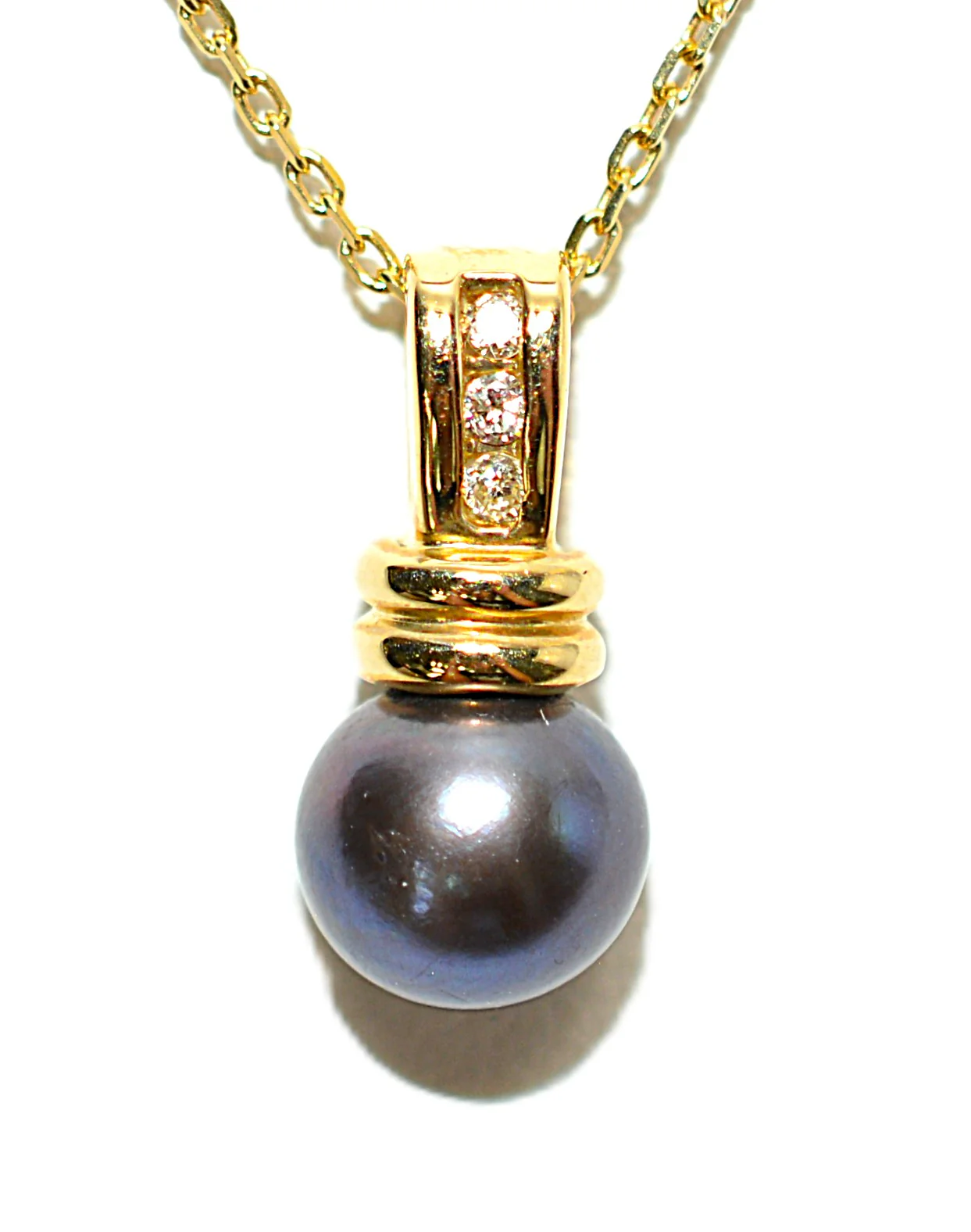 Natural Black Tahitian Pearl & .05tcw Diamond Necklace 14K Solid Gold Black Pearl Pendant Necklace Ladies Vintage Estate Jewelry Birthstone - Image 2