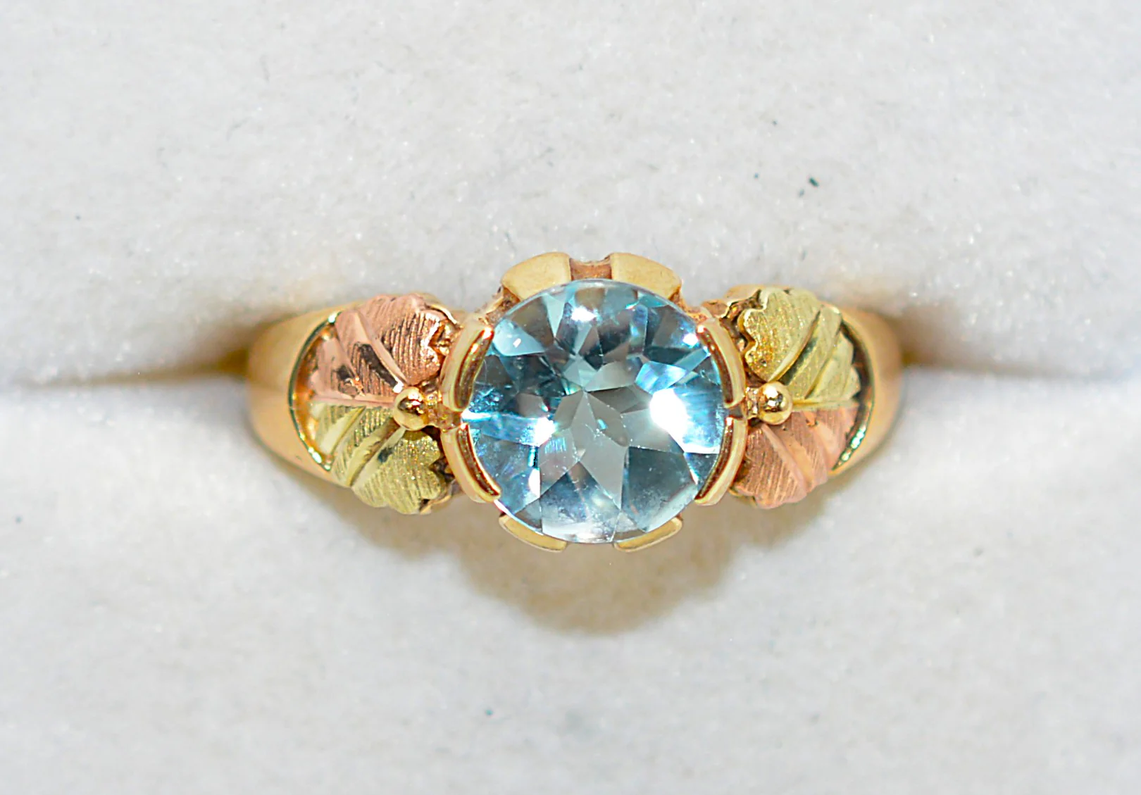 Natural Blue Topaz Ring 10K Solid Gold 2.01ct Black Hills Gold Ring Boho Leaf Vine Nature Ring Birthstone Ring Made in America South Dakota - Image 5