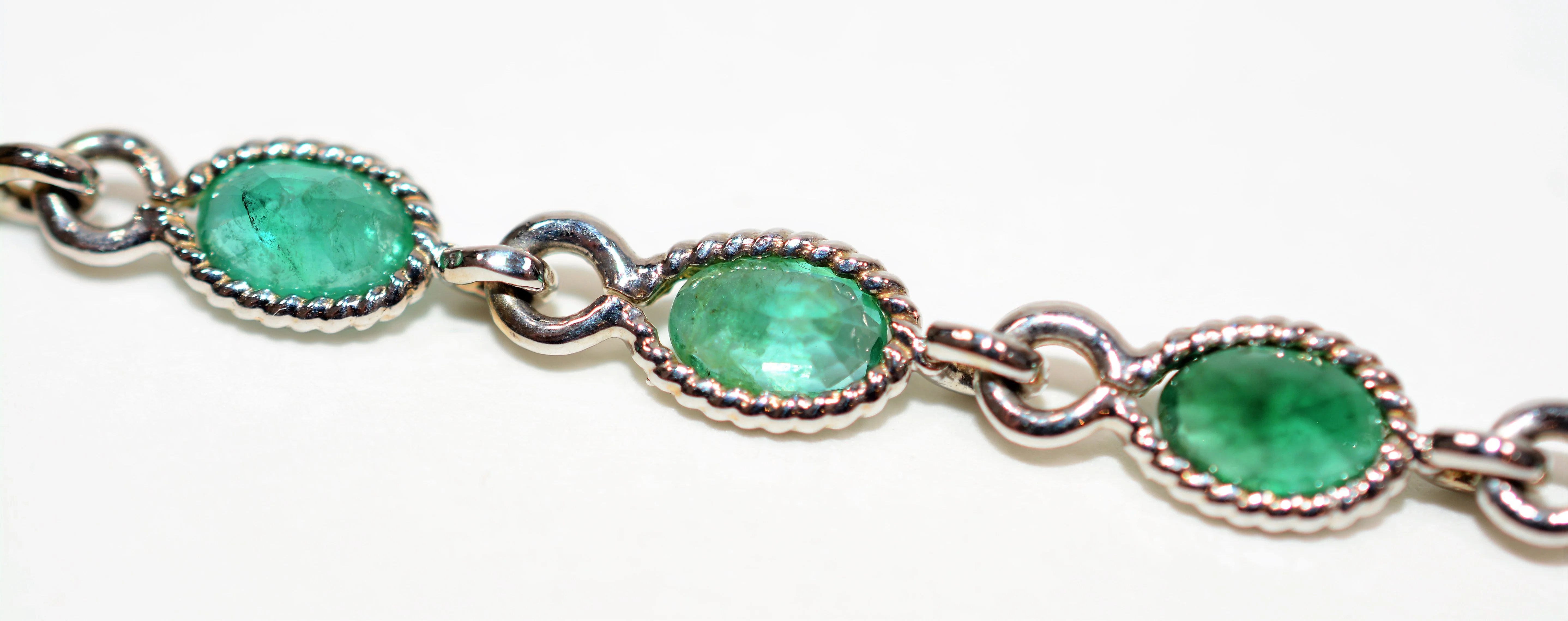 Natural Colombian Emerald Bracelet 14K Solid White Gold 7.98tcw Tennis Bracelet May Birthstone Bracelet Green Bracelet Vintage Bracelet - Image 4
