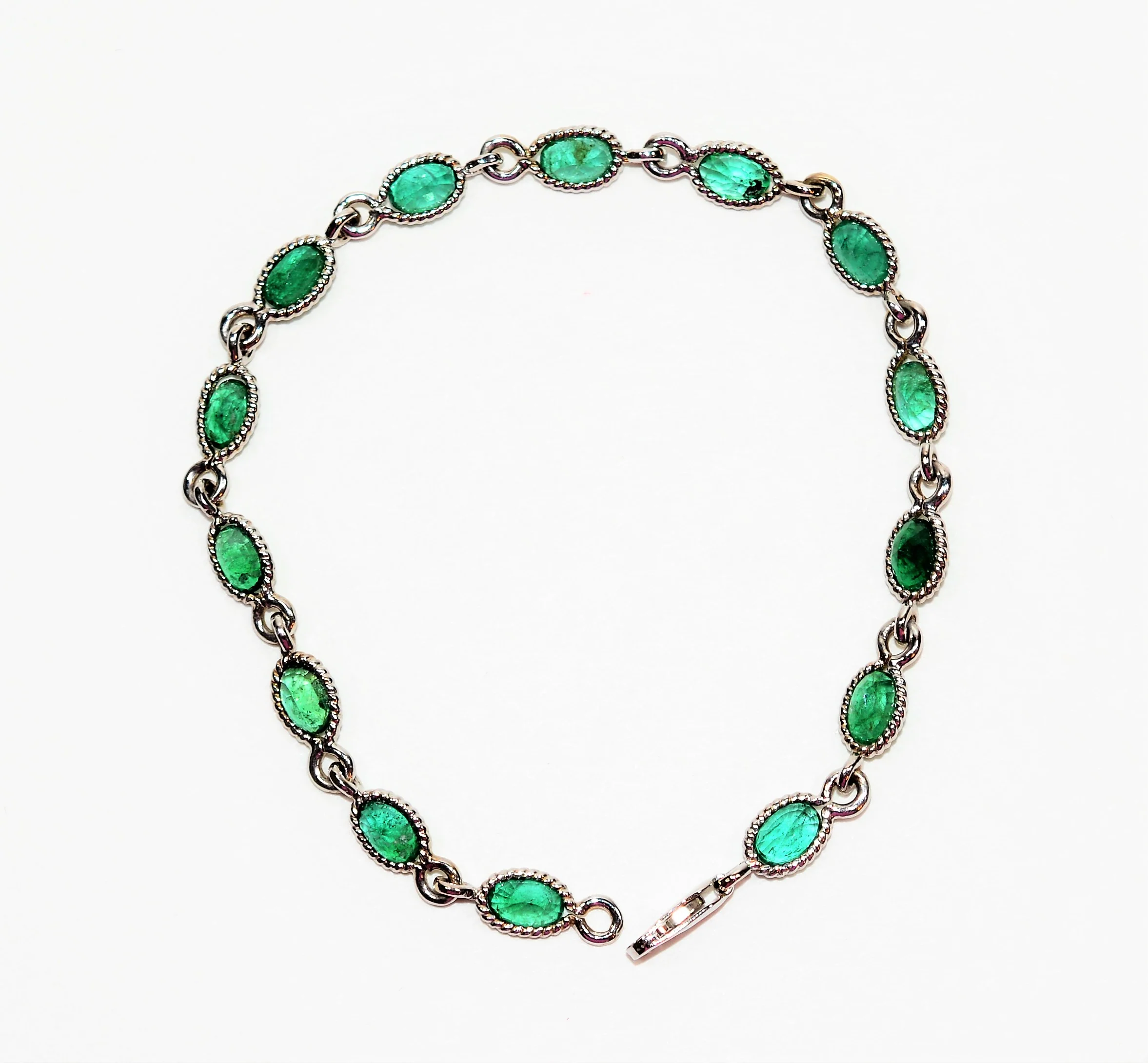 Natural Colombian Emerald Bracelet 14K Solid White Gold 7.98tcw Tennis Bracelet May Birthstone Bracelet Green Bracelet Vintage Bracelet - Image 5