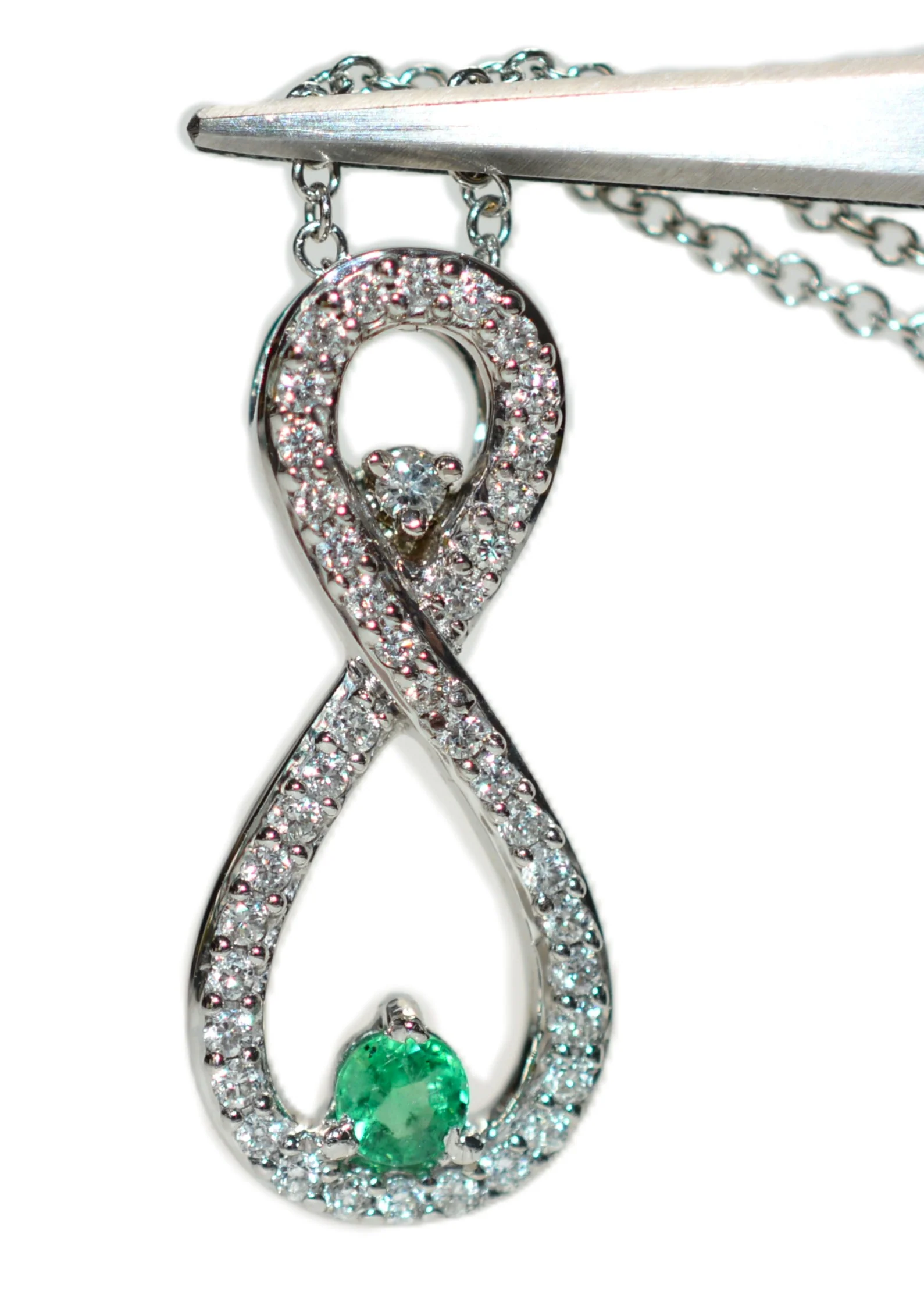Natural Colombian Emerald & Diamond Necklace .30tcw 14K White Gold Gemstone Pendant Necklace May Birthstone Necklace Green Estate Jewelry - Image 3