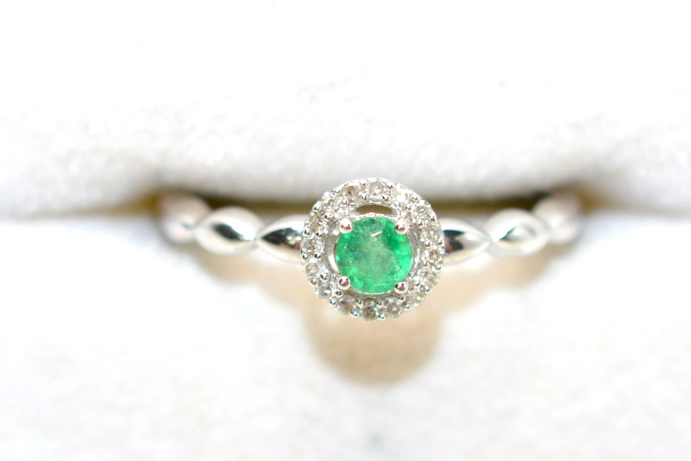 Natural Colombian Emerald & Diamond Ring 10K Solid White Gold .22tcw Engagement Ring Bridal Jewelry Promise Ring Wedding Ring Green Gemstone - Image 5