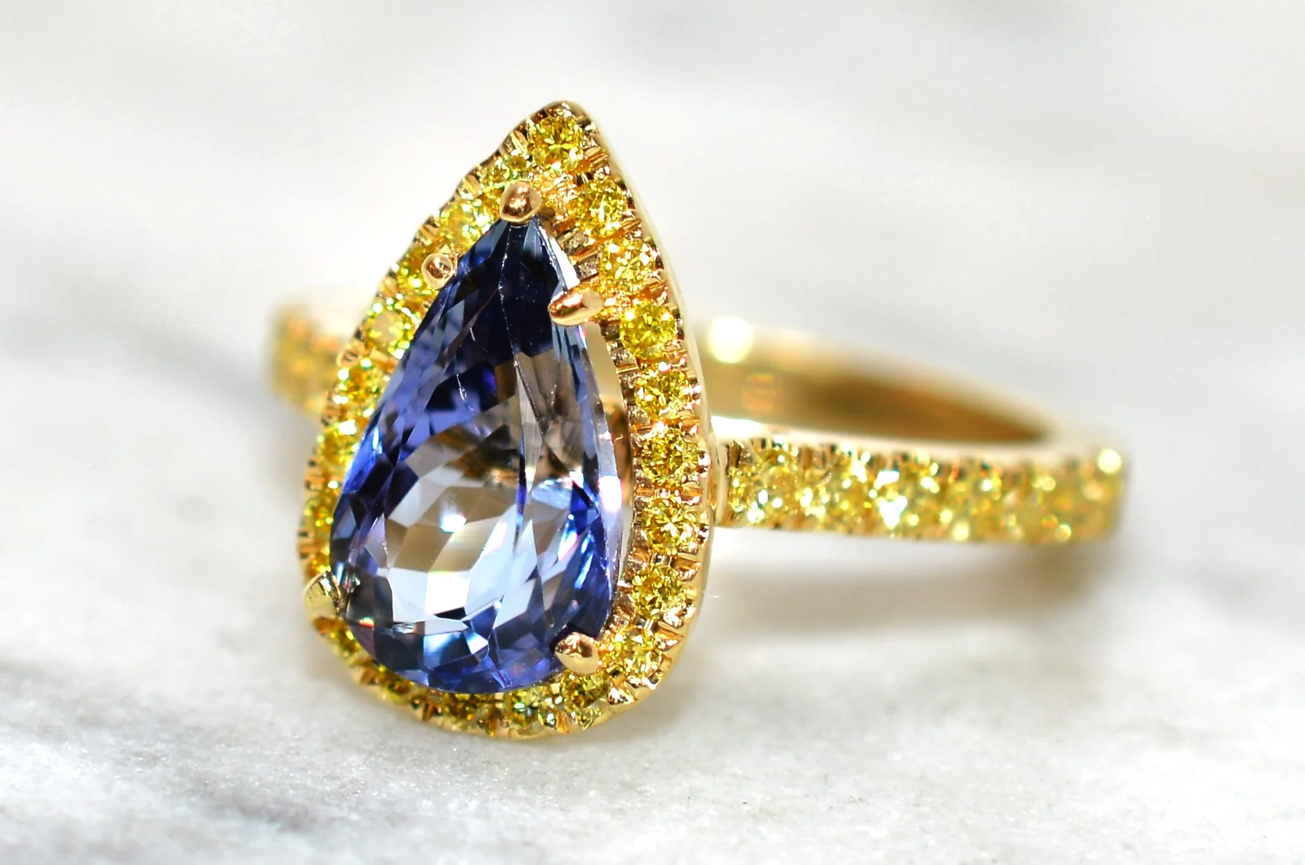 Natural D'Block Tanzanite & Fancy Yellow Diamond Ring 18K Solid Gold 3.82tcw Birthstone Statement Gemstone Bridal Cocktail Engagement Estate - Image 8