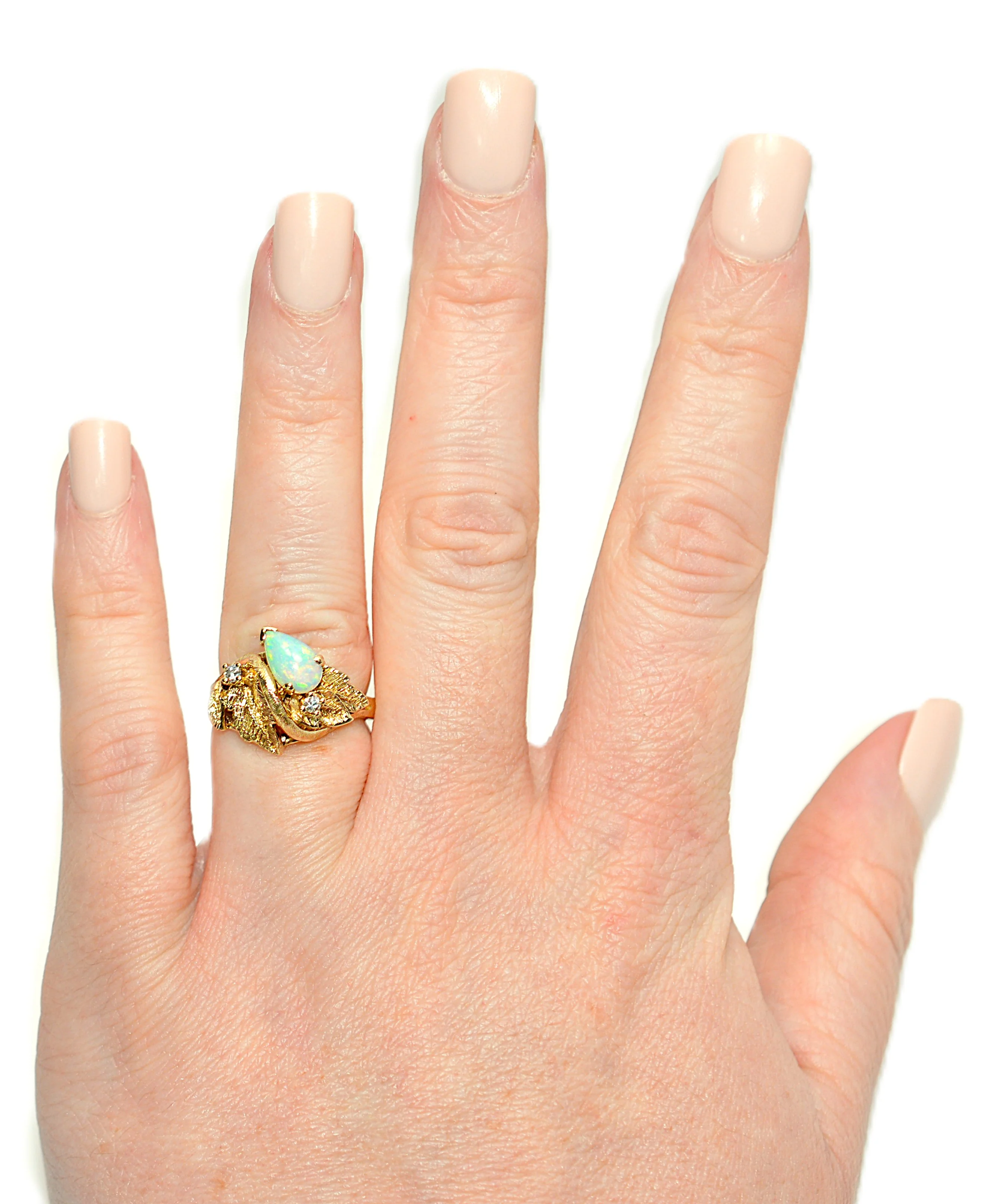 Natural Ethiopian Opal Ring 14K Solid Gold Precious Ring Leaf Ring Statement Ring Boho Ring October Birthstone Ring Pear Gemstone Ring - Image 2