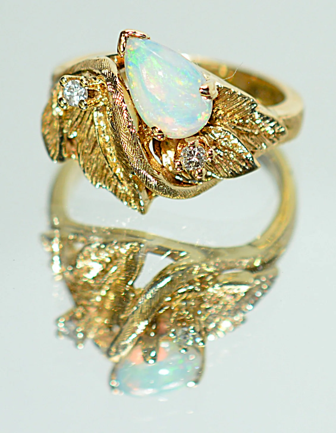 Natural Ethiopian Opal Ring 14K Solid Gold Precious Ring Leaf Ring Statement Ring Boho Ring October Birthstone Ring Pear Gemstone Ring - Image 8