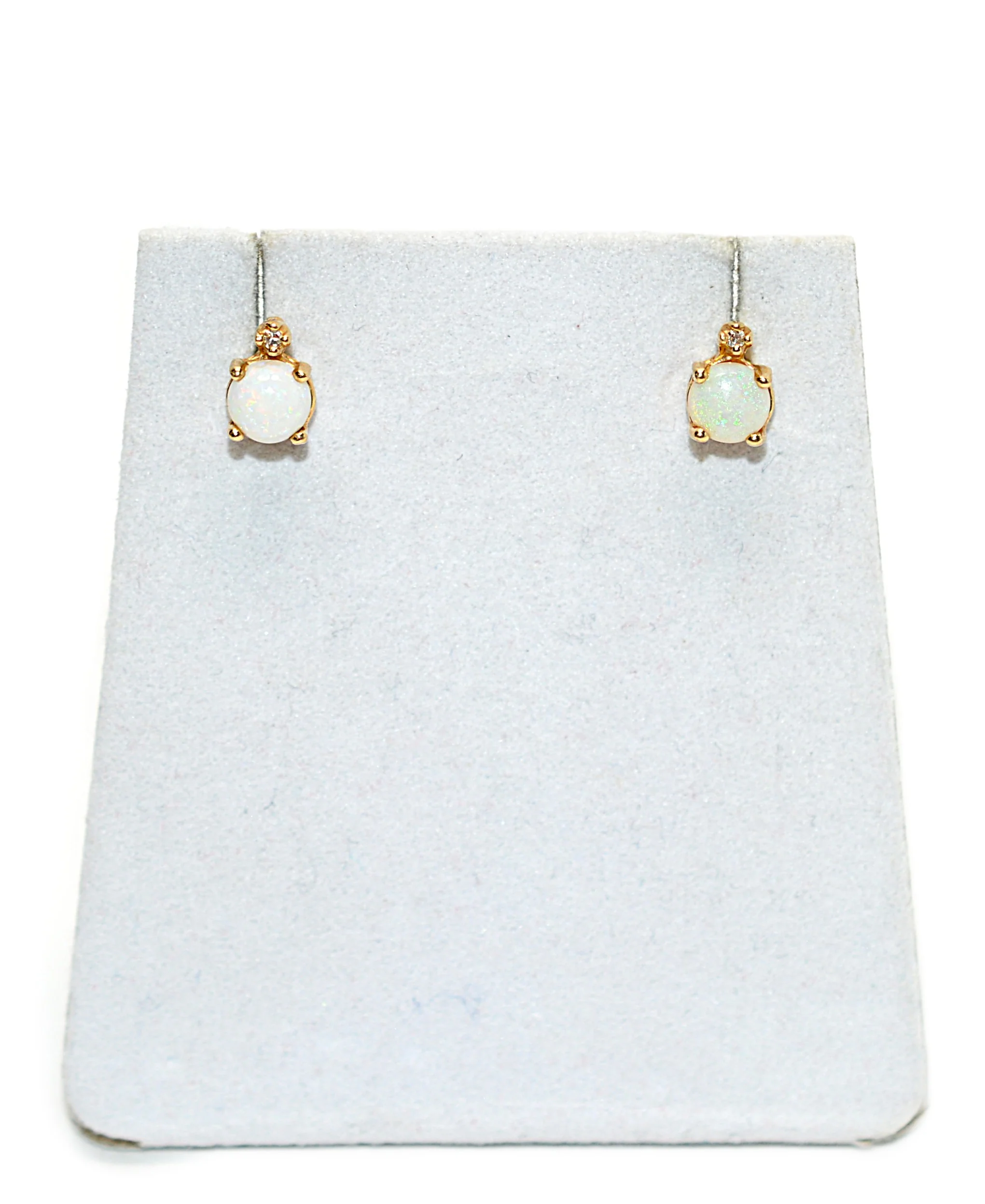 Natural Ethiopian Welo Opal & Diamond Earrings 14K Gold .02tcw Earrings Statement Earrings Stud Earrings Vintage Earrings Estate Jewelry Fine Jewellery - Image 11