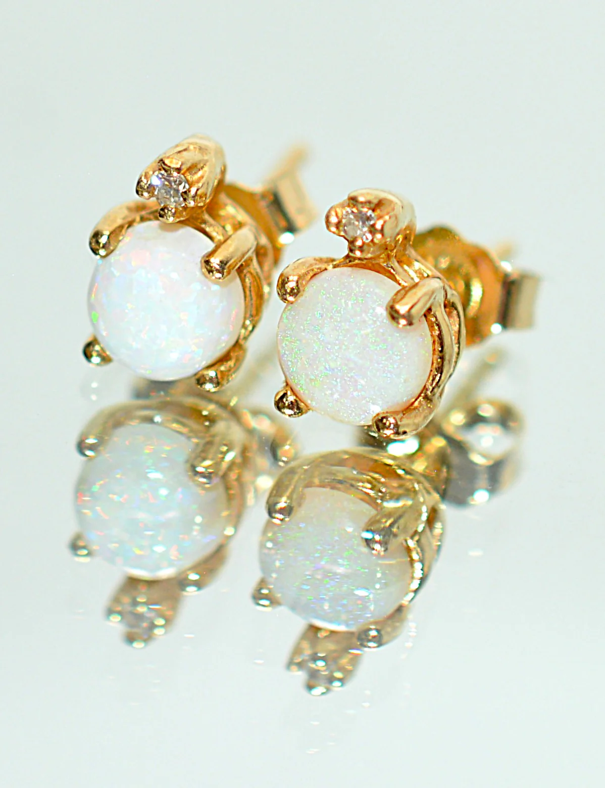 Natural Ethiopian Welo Opal & Diamond Earrings 14K Gold .02tcw Earrings Statement Earrings Stud Earrings Vintage Earrings Estate Jewelry Fine Jewellery - Image 12