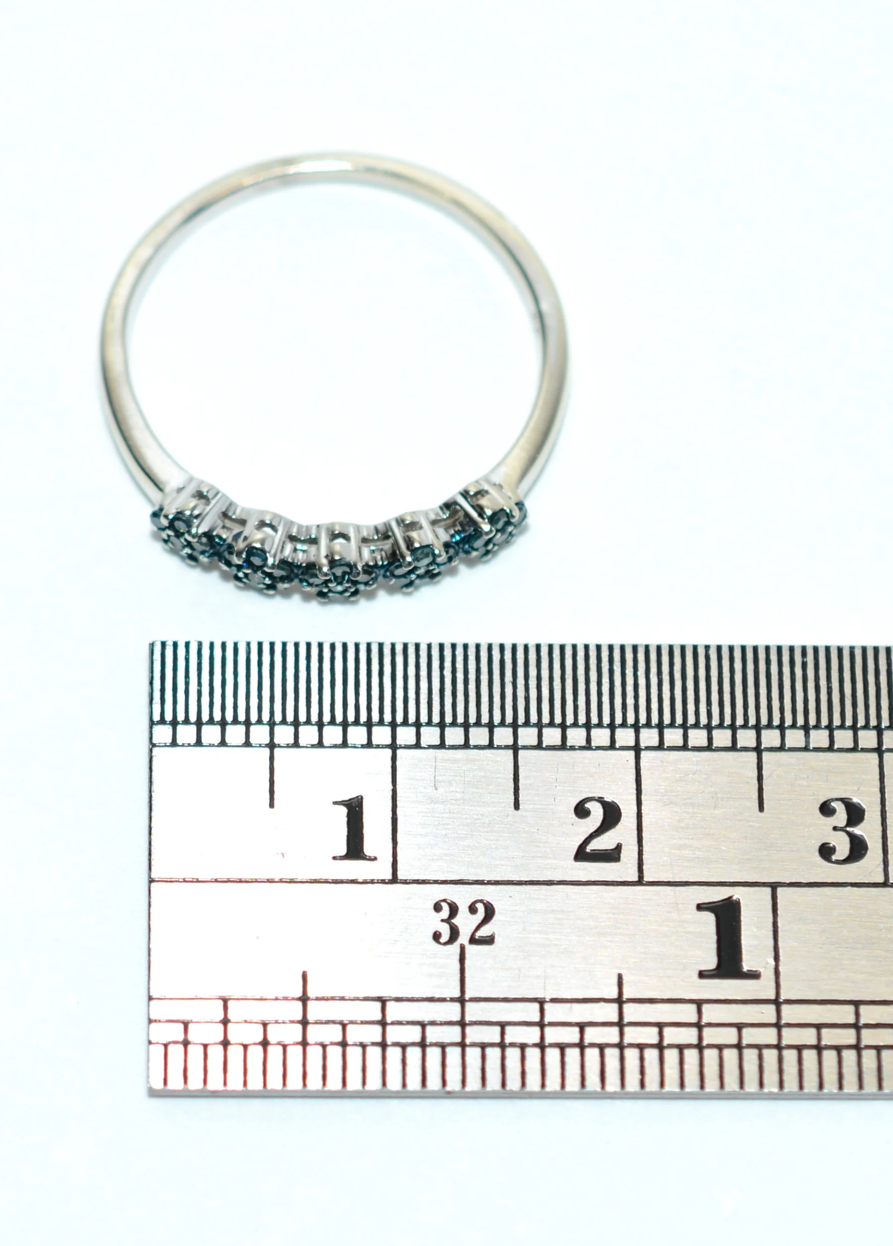 Natural Fancy Blue Diamond Ring 10K White Gold .18tcw Flower Band Cluster Gemstone Promise Ring Bridal Jewelry Vintage Estate Jewelry - Image 10