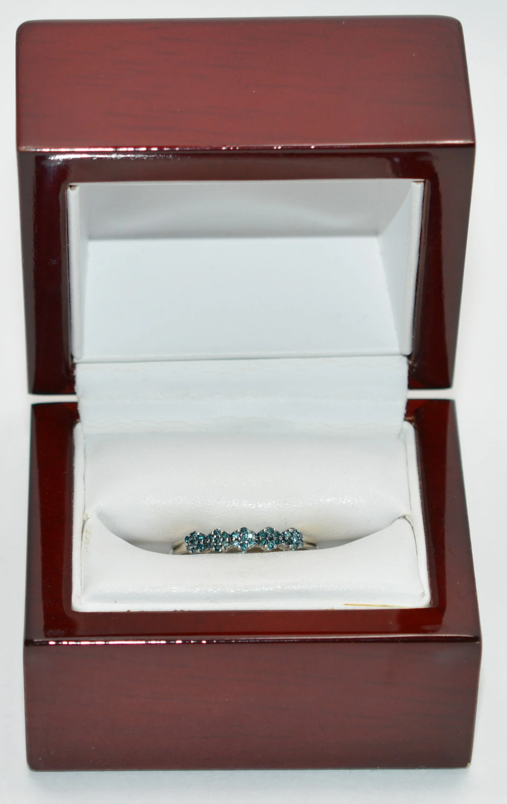 Natural Fancy Blue Diamond Ring 10K White Gold .18tcw Flower Band Cluster Gemstone Promise Ring Bridal Jewelry Vintage Estate Jewelry - Image 12