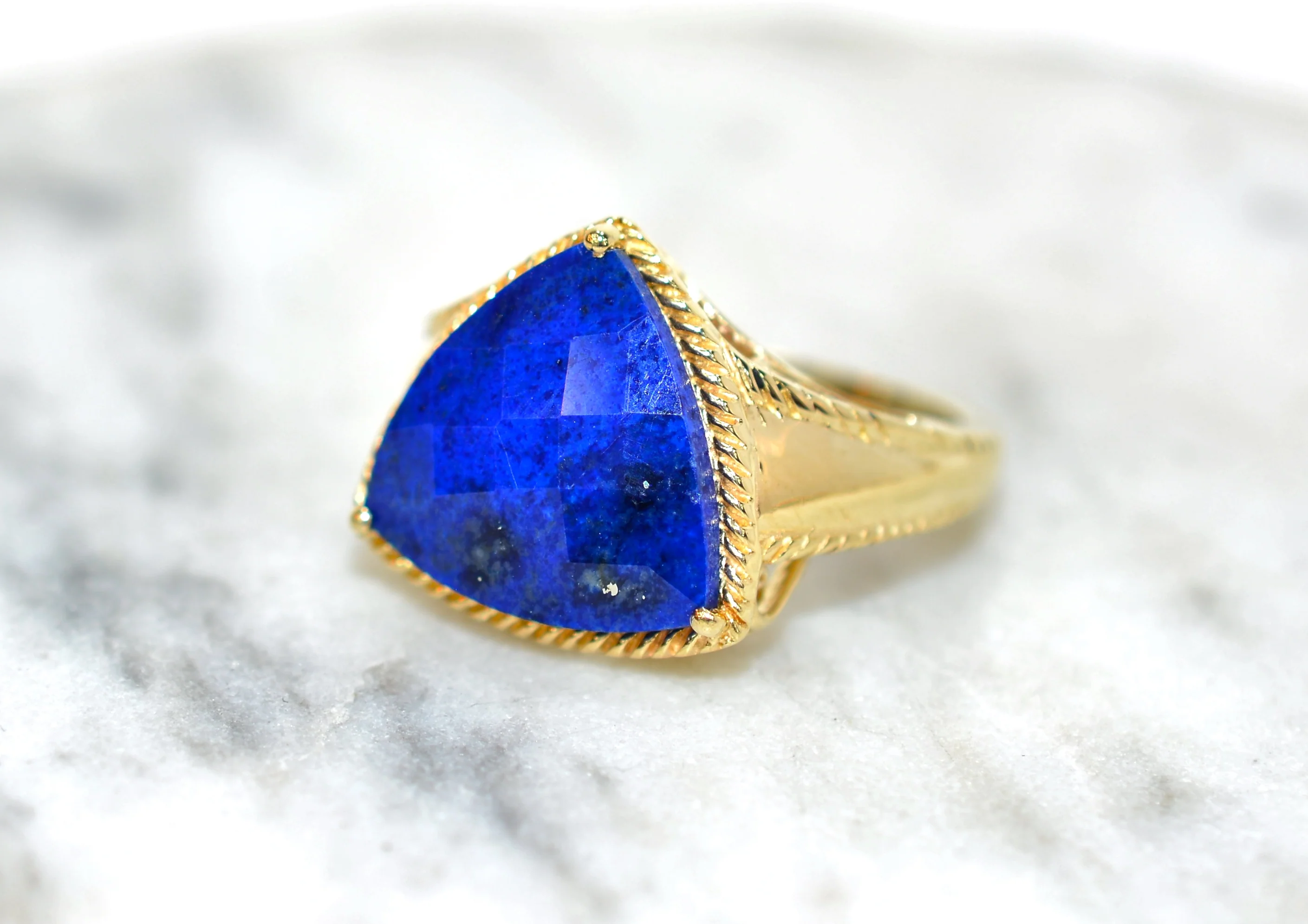 Natural Lapis Lazuli Ring Solid 10K Gold Blue Ring Statement Ring Cocktail Ring Vintage Ring Estate Jewelry Women's Ring Ladies Ring - Image 8