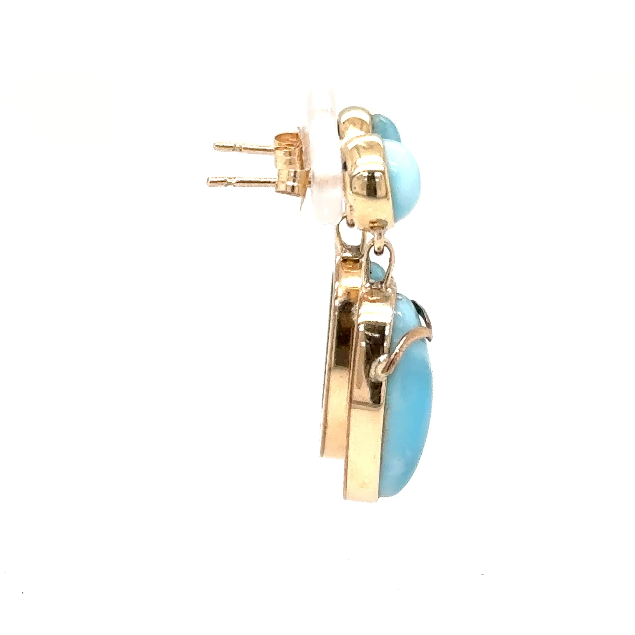 Natural Larimar Earrings 14K Solid Gold Earrings Dangle Drop Earrings Statement Earrings Cocktail Earrings Caribbean Blue Gemstones Estate - Image 7