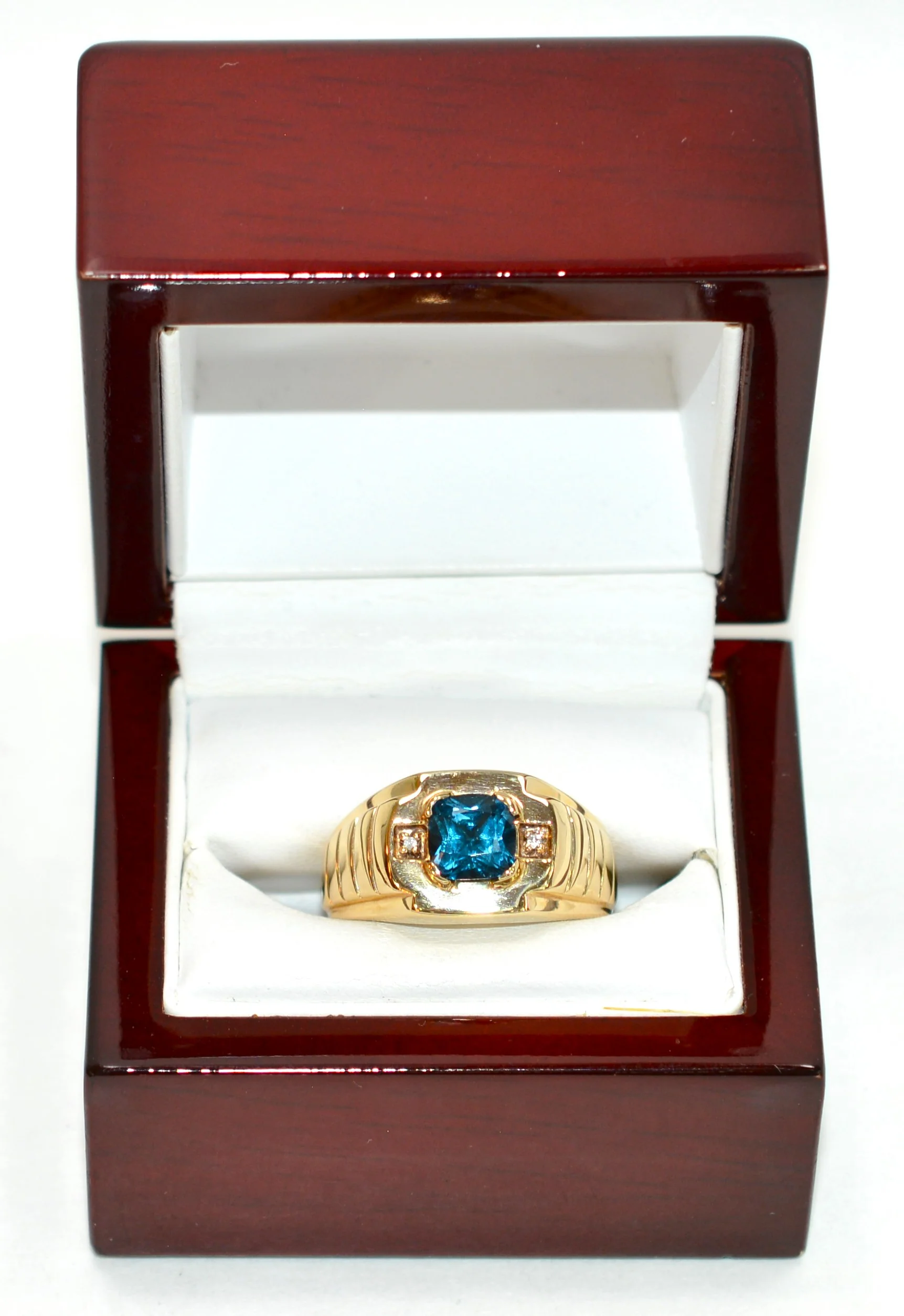 Natural London Blue Topaz & Diamond Ring 10K Solid Gold 1.46tcw Mens Ring March Birthstone Ring Statement Ring Estate Jewelry Topaz Ring - Image 11