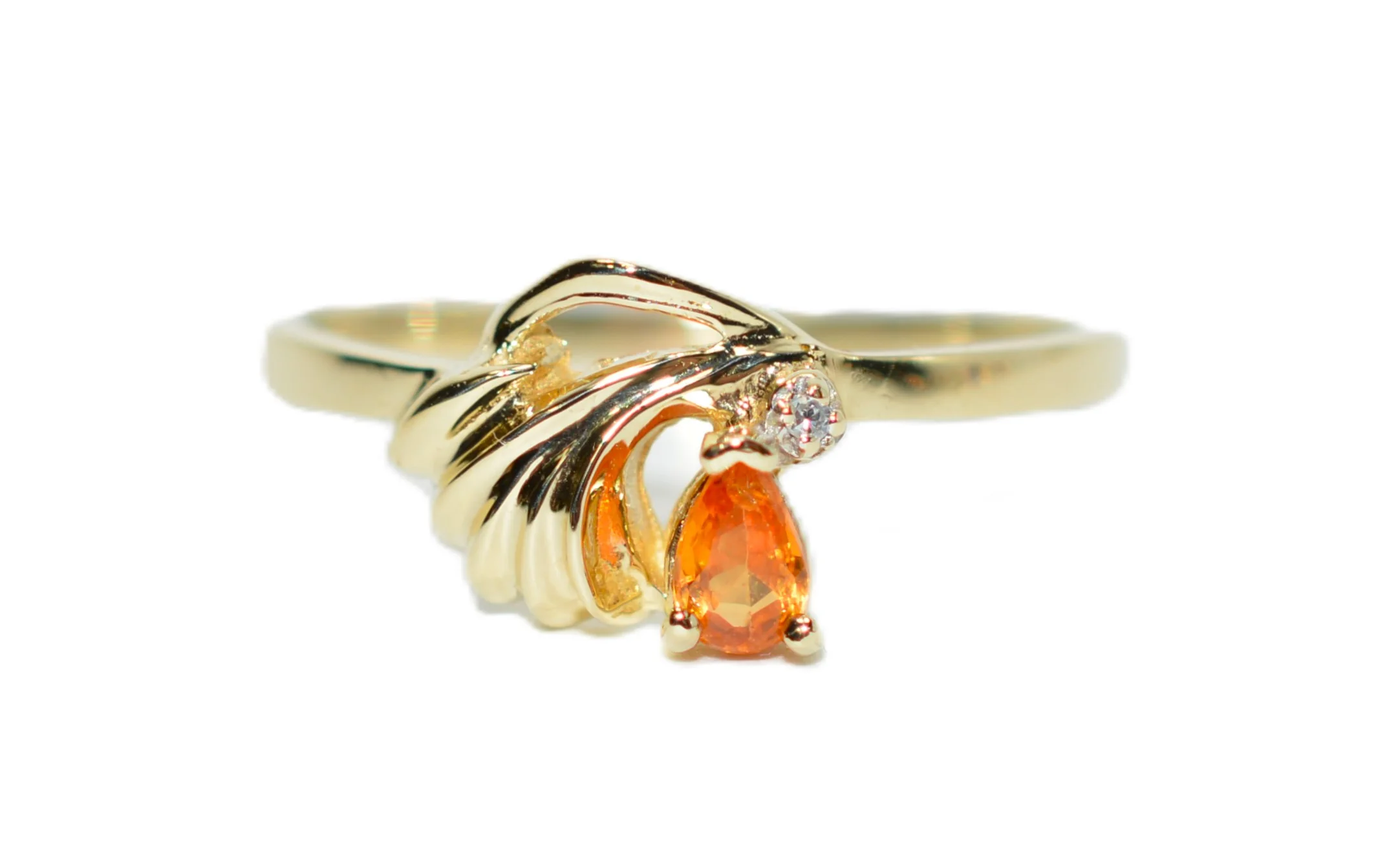 Natural Padparadscha Sapphire & Diamond Ring 10K Gold .24tcw Promise Ring Ladies Statement Orange Gemstone Ring September Birthstone
