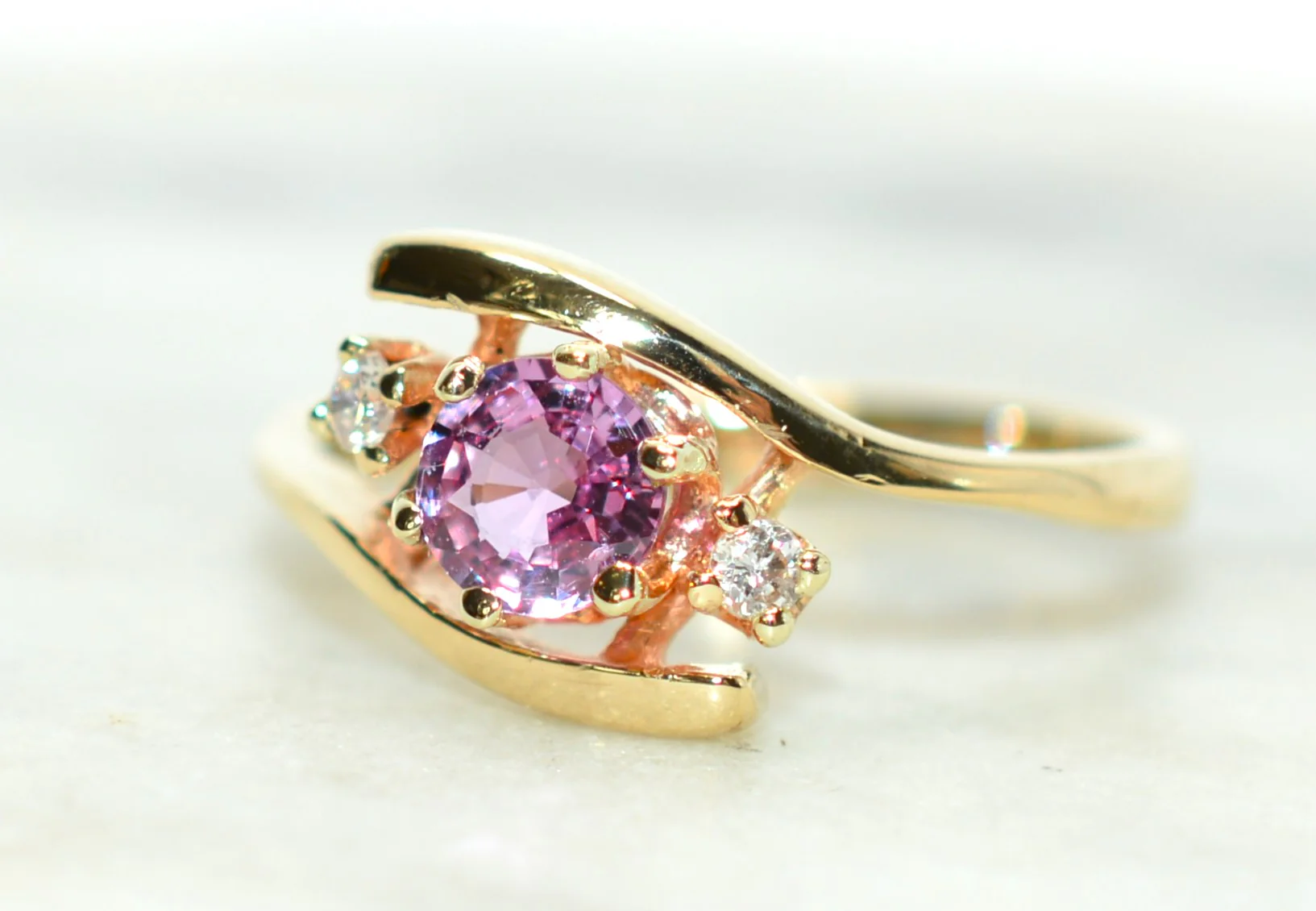 Natural Padparadscha Sapphire & Diamond Ring 14K Solid Gold .52tcw Gemstone Ring Women's Ring Fine Jewelry Statement Ring Birthstone Ring - Image 7
