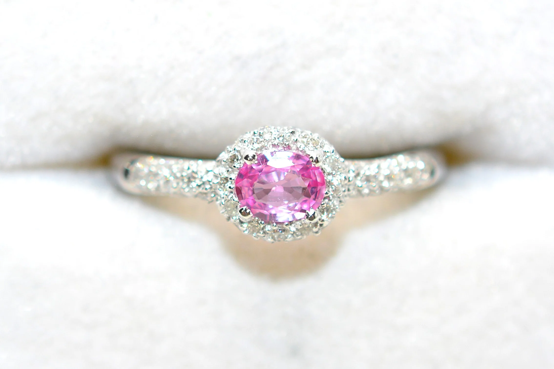 Natural Padparadscha Sapphire & Diamond Ring 14K White Gold .80tcw Engagement Wedding Bridal Jewelry Pave Ring Bridal Promise Ring - Image 5
